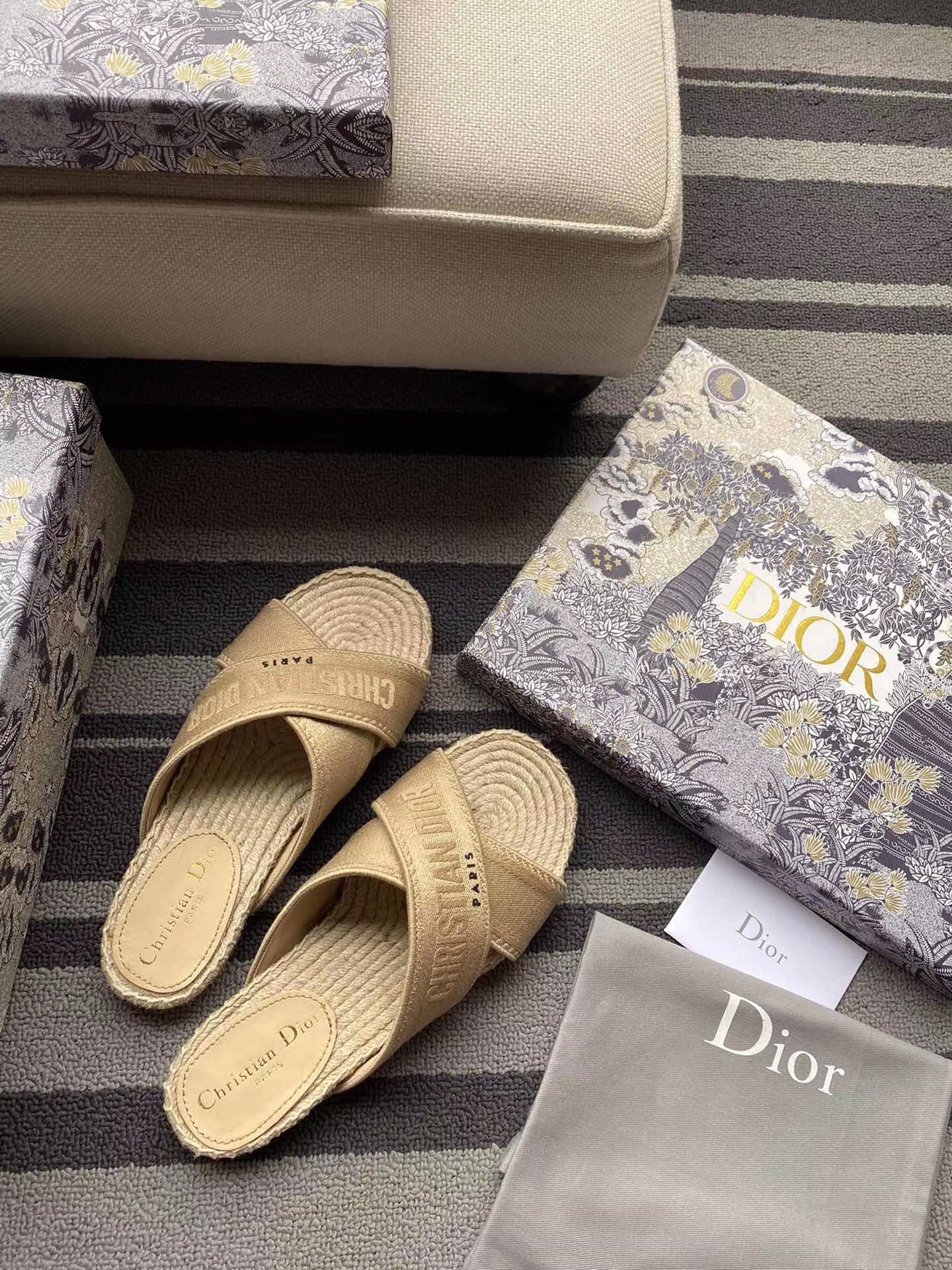 D*or granville espadrilles sandals in beige embroidered cotton
