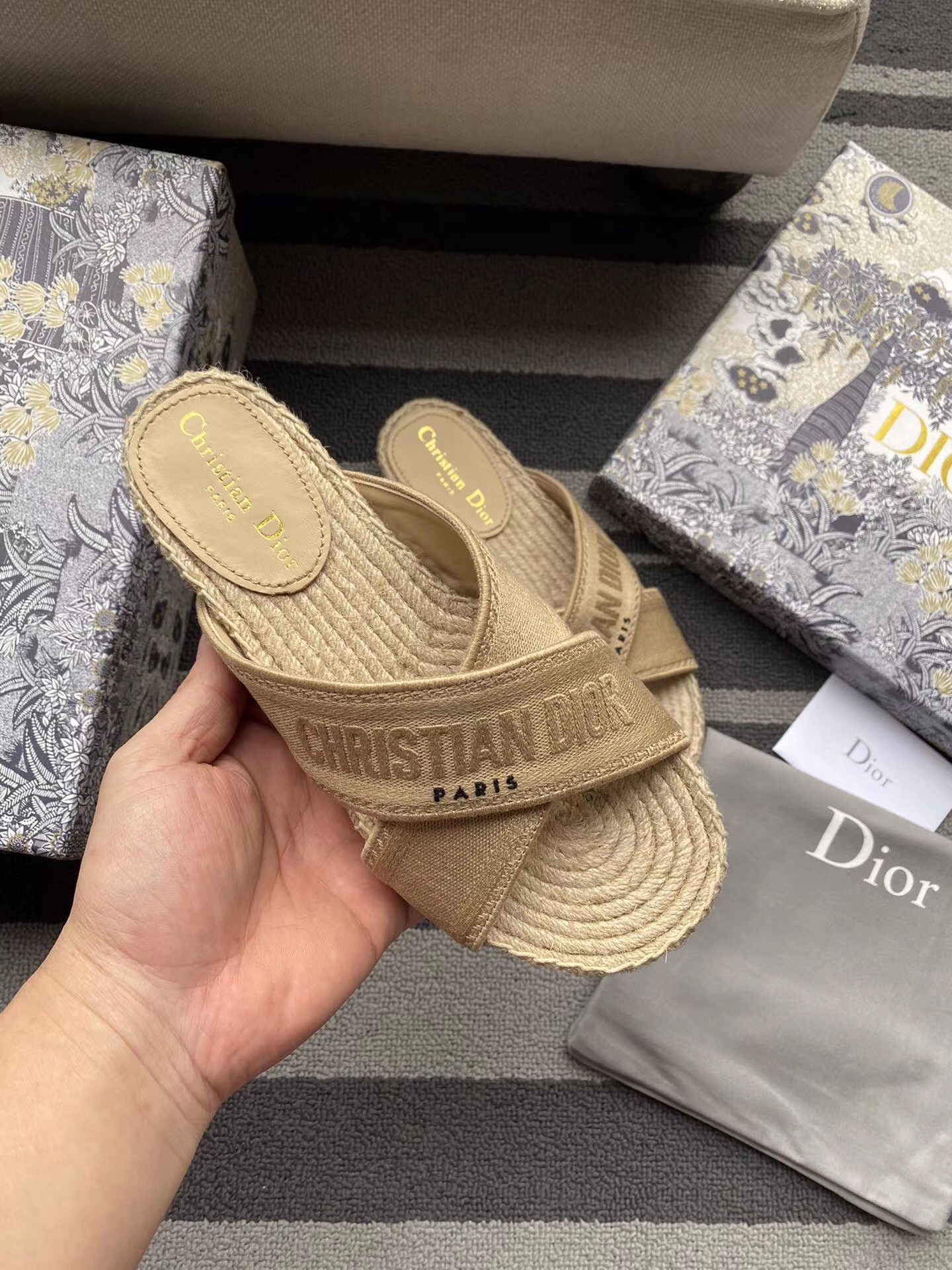 D*or granville espadrilles sandals in beige embroidered cotton