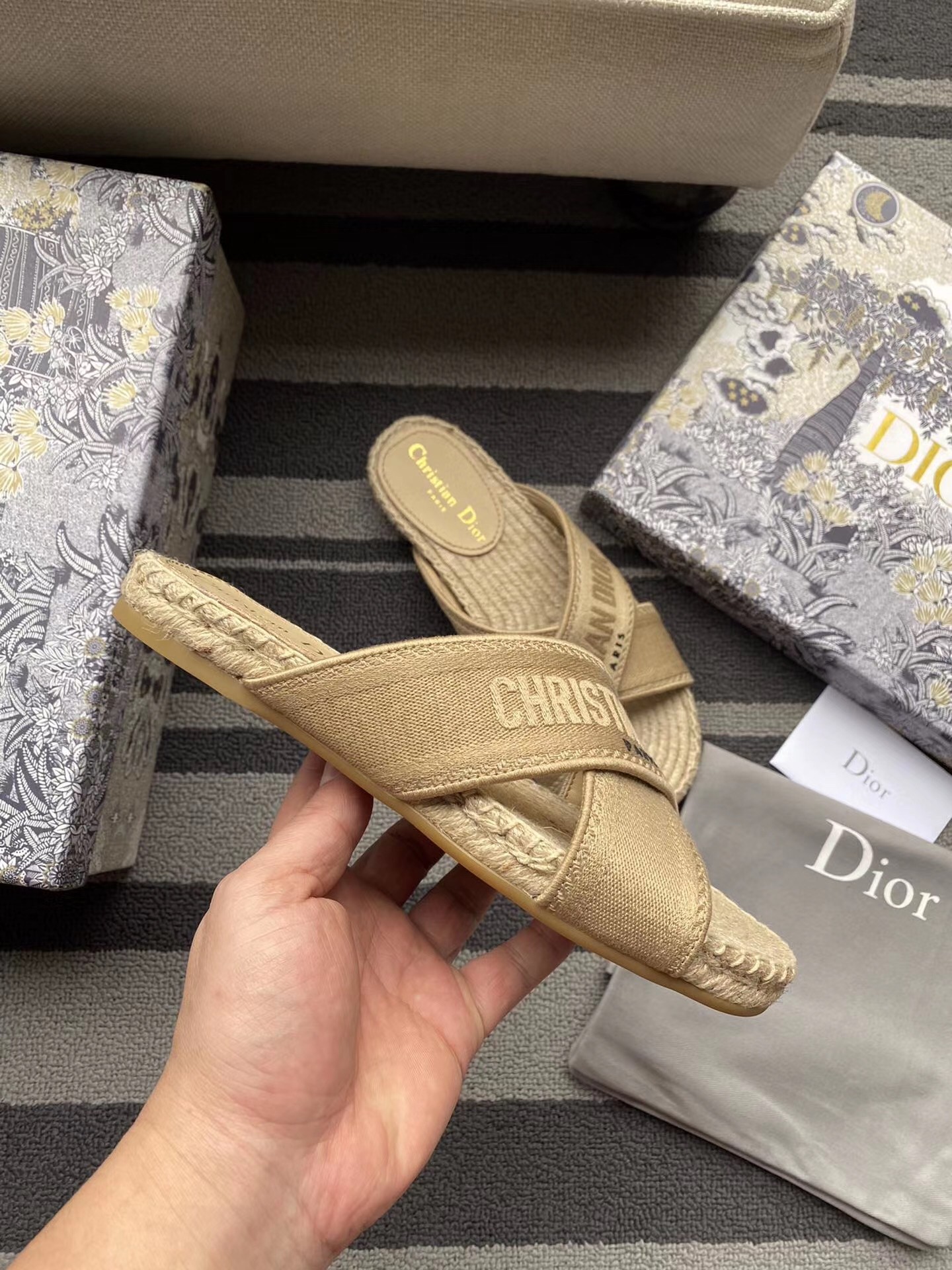 D*or granville espadrilles sandals in beige embroidered cotton