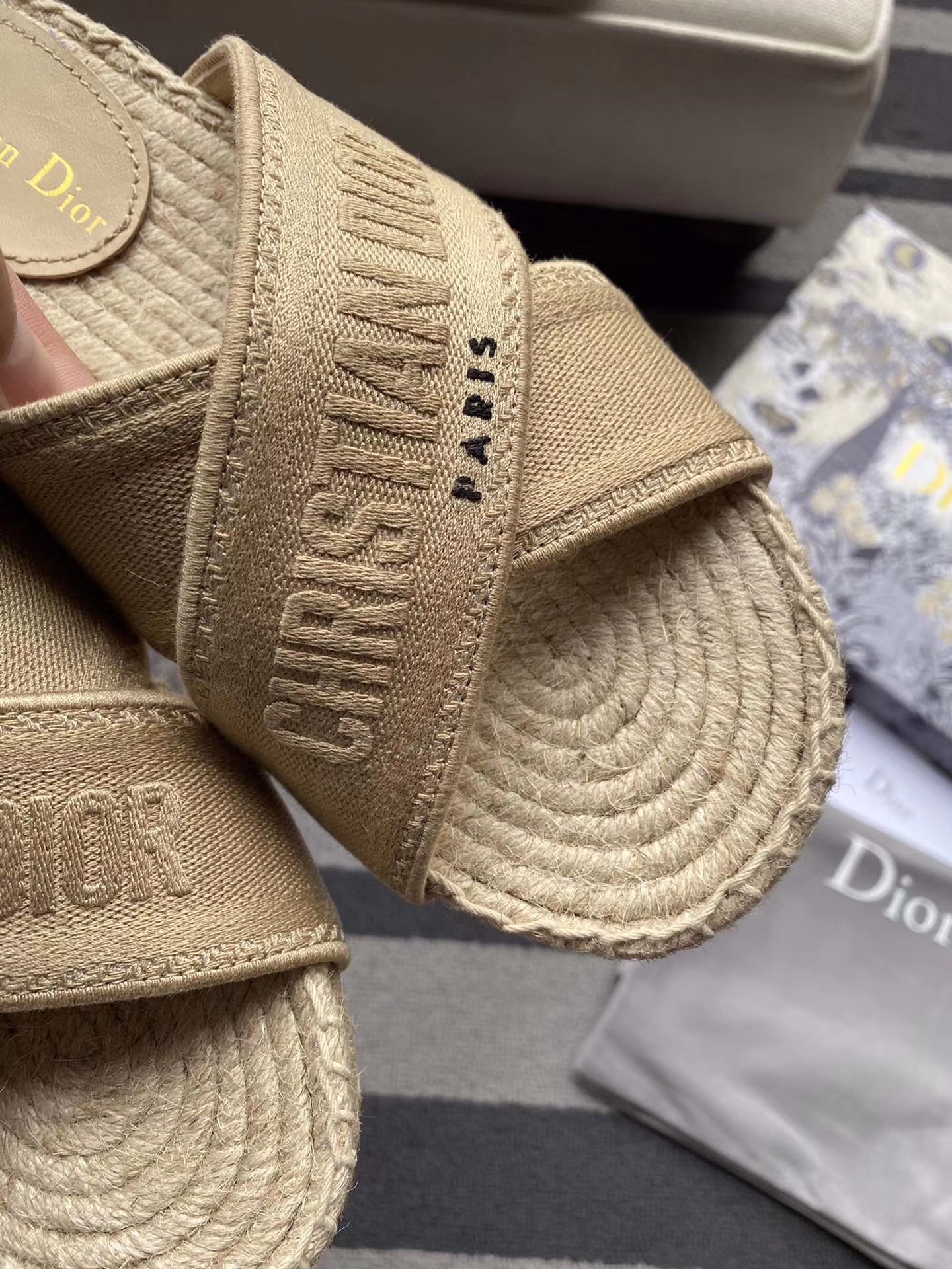 D*or granville espadrilles sandals in beige embroidered cotton