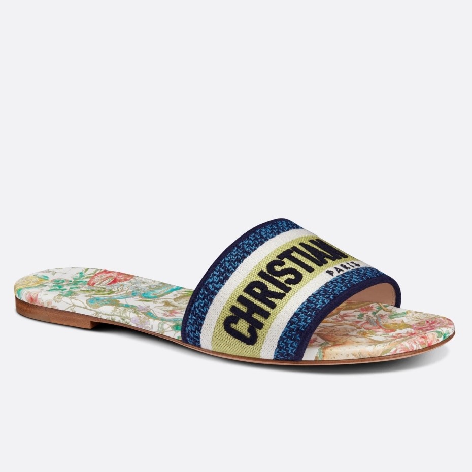 D*or dway slide in white multicolor d-constellation embroidered cotton