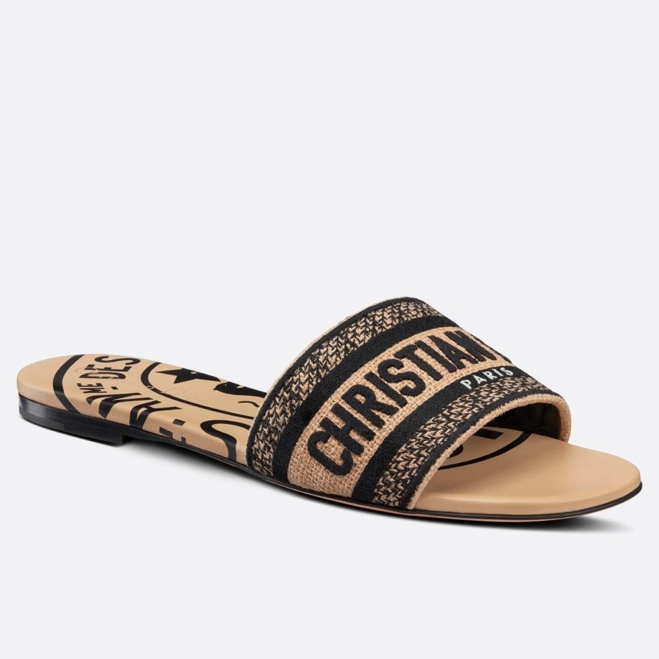 D*or dway slides in beige jute canvas embroidered with union motif