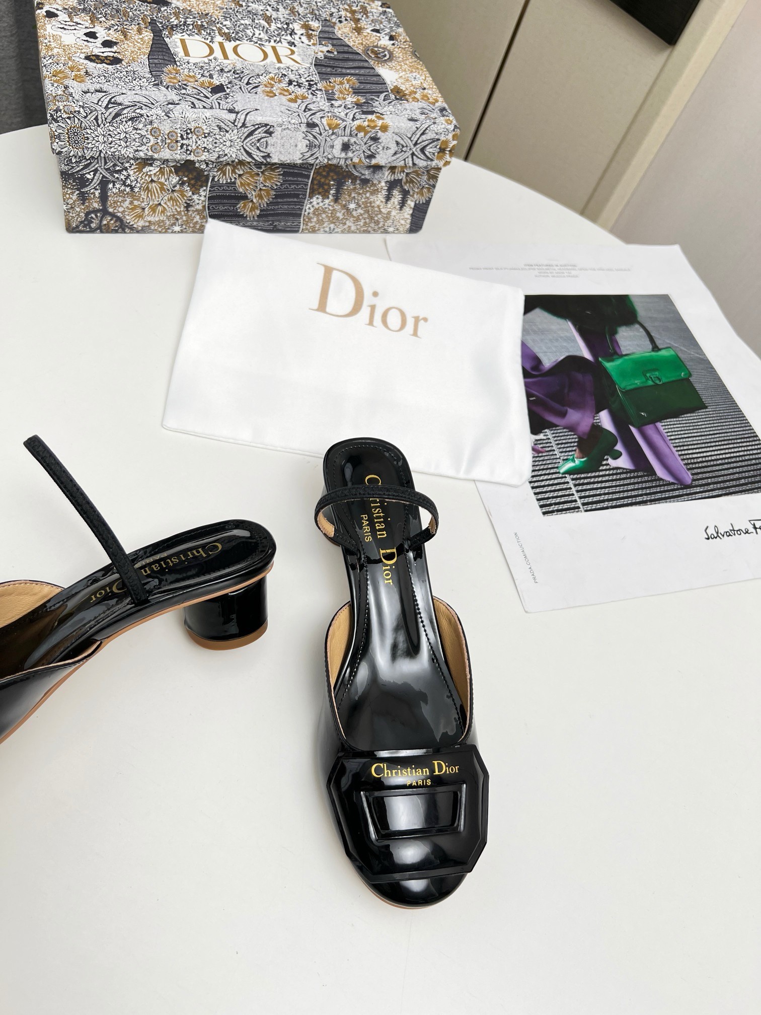 D*or day slingback pumps 35mm in black patent calfskin