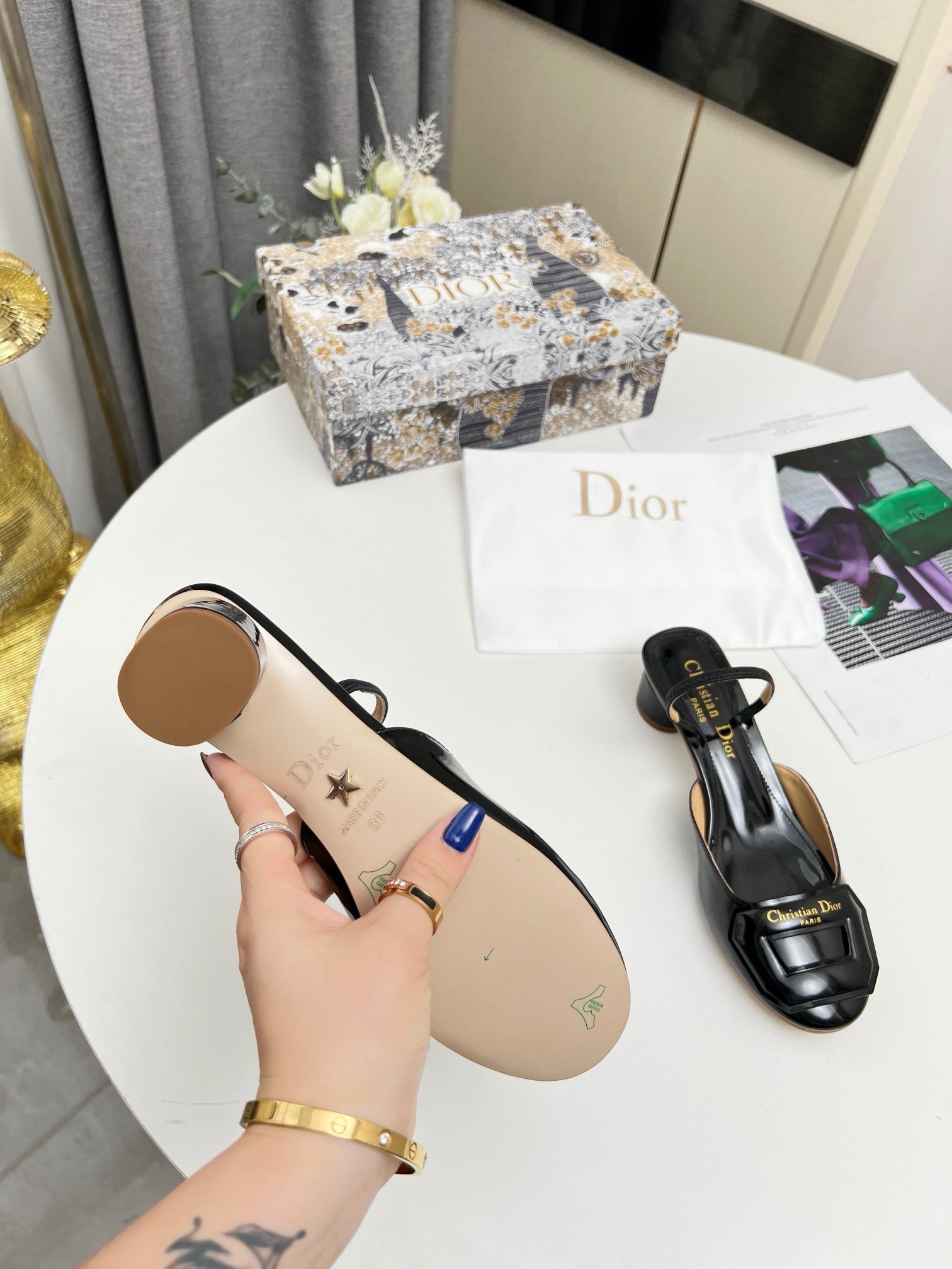 D*or day slingback pumps 35mm in black patent calfskin