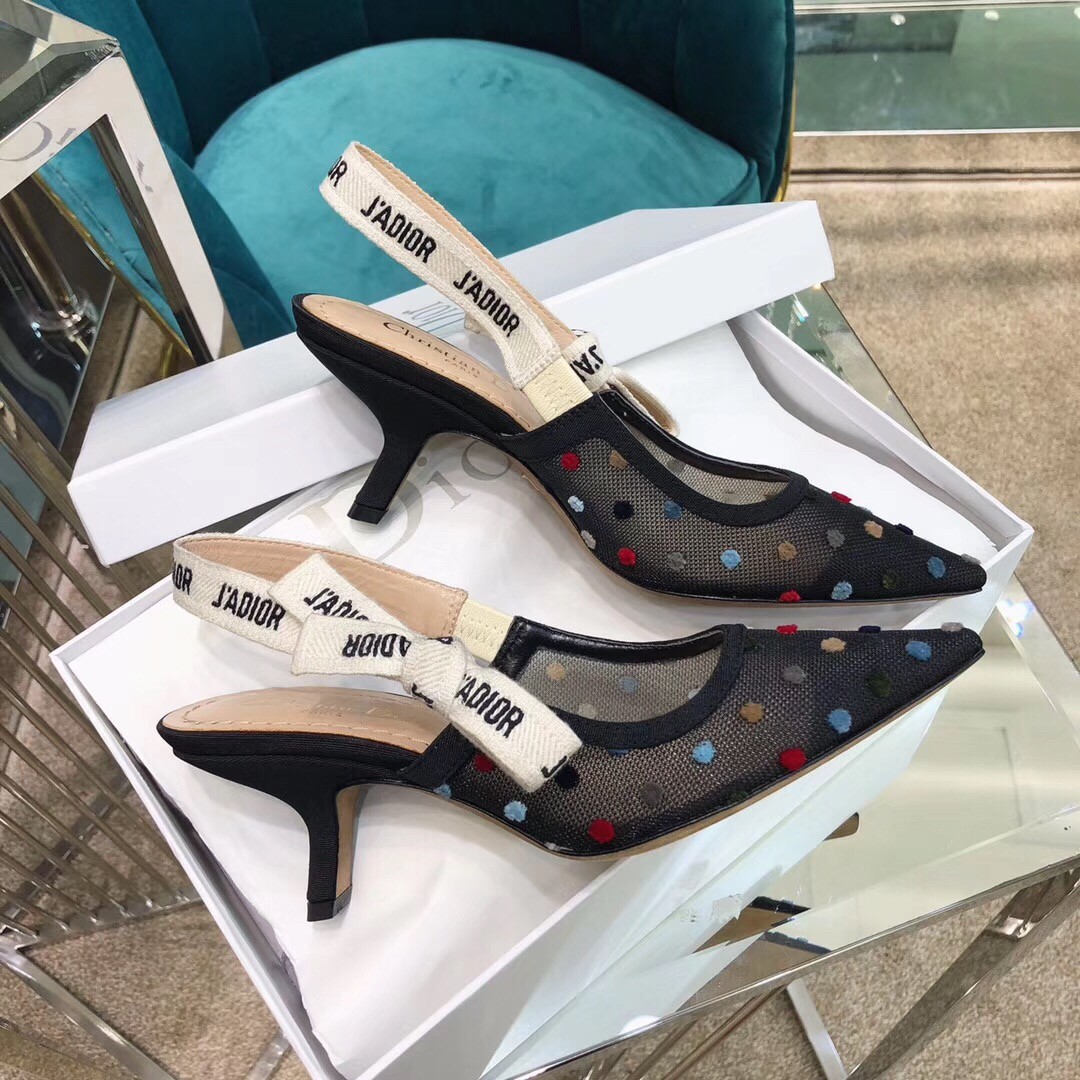 D*or j’aD*or tulle slingback embroidered with mini velvet polka dots