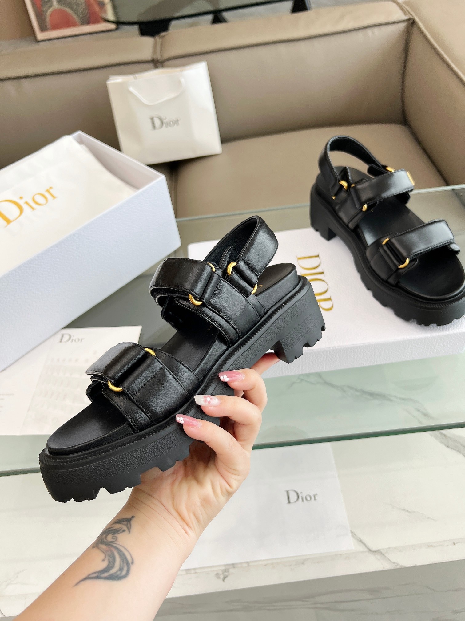 D*or D*oract platform sandals in black lambskin