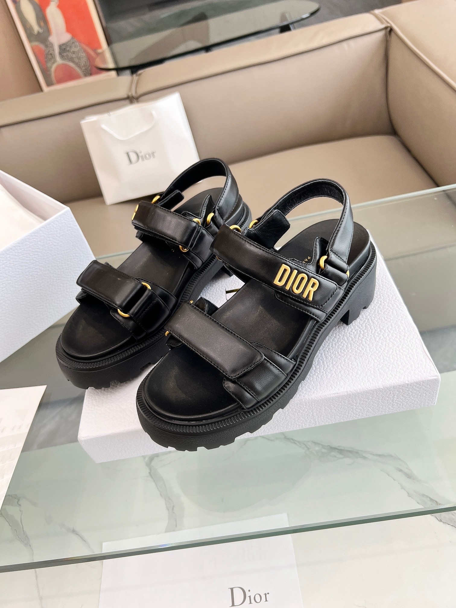 D*or D*oract platform sandals in black lambskin