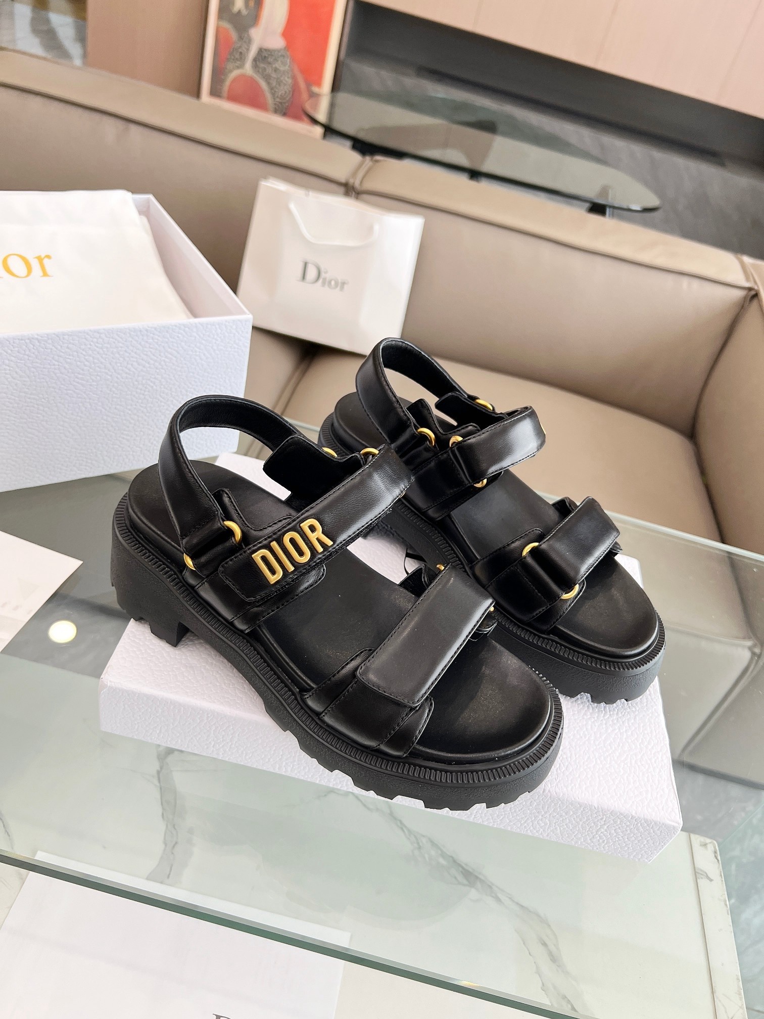 D*or D*oract platform sandals in black lambskin