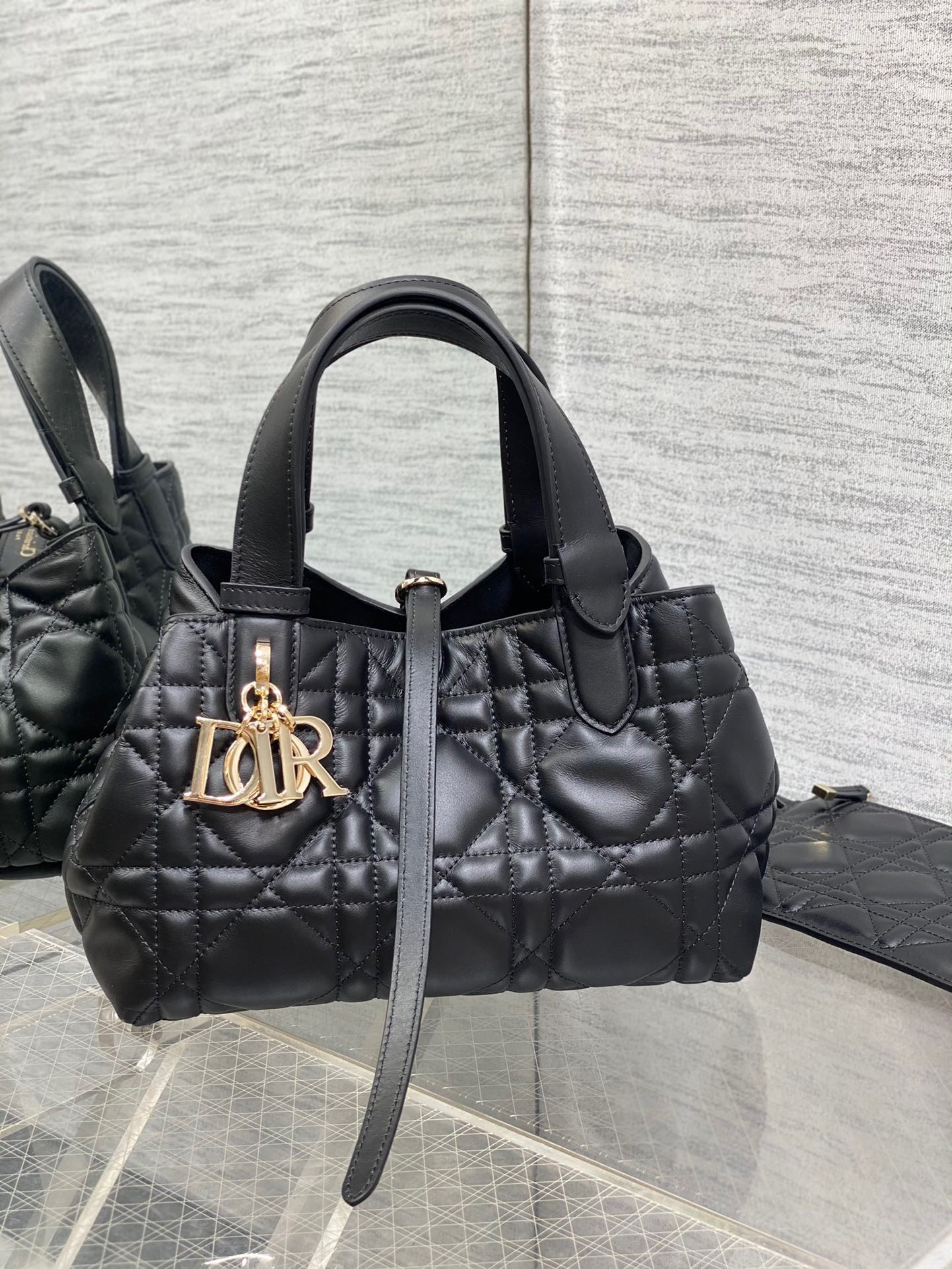 D*or toujours small bag in black macrocannage calfskin