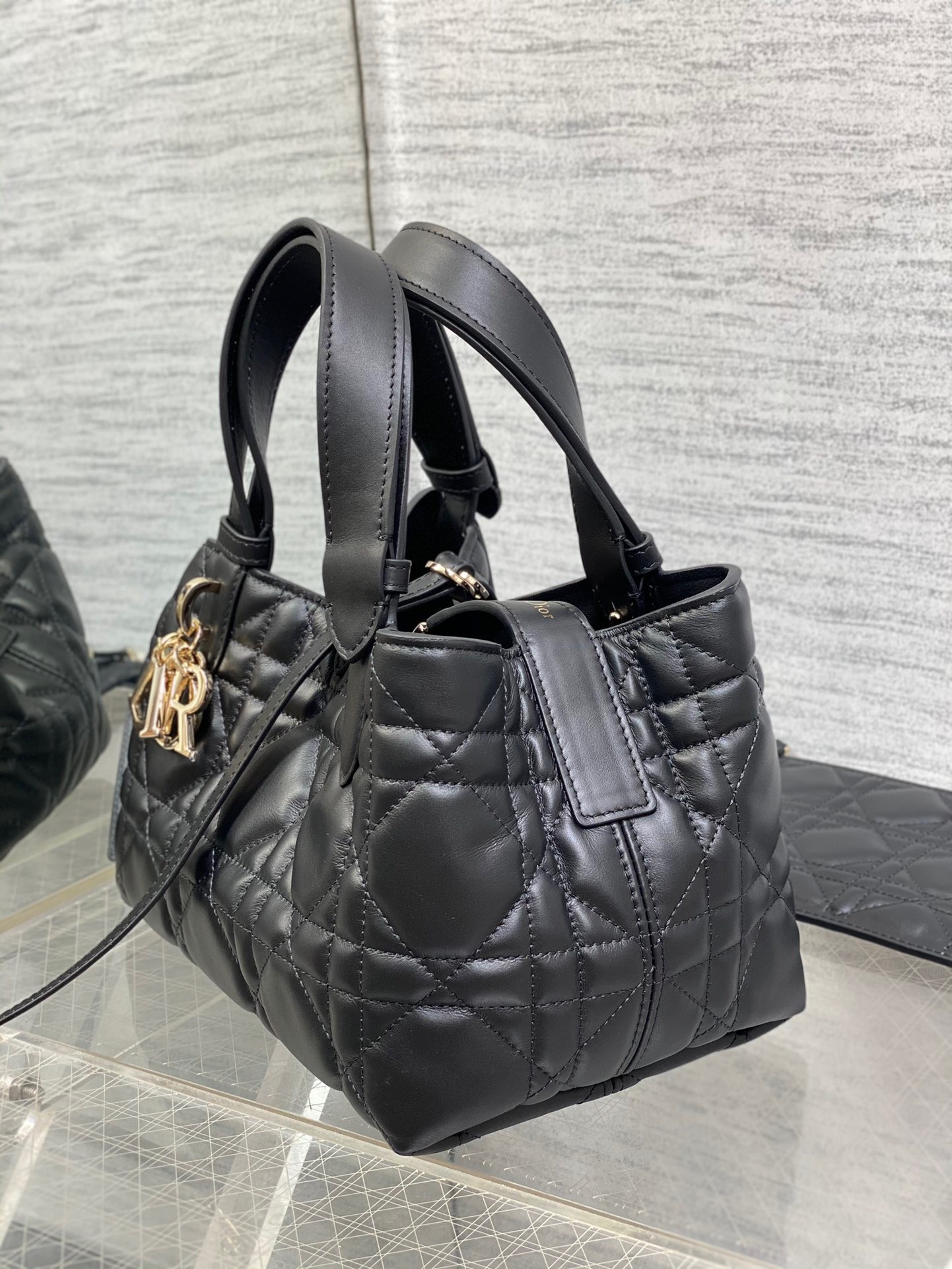 D*or toujours small bag in black macrocannage calfskin