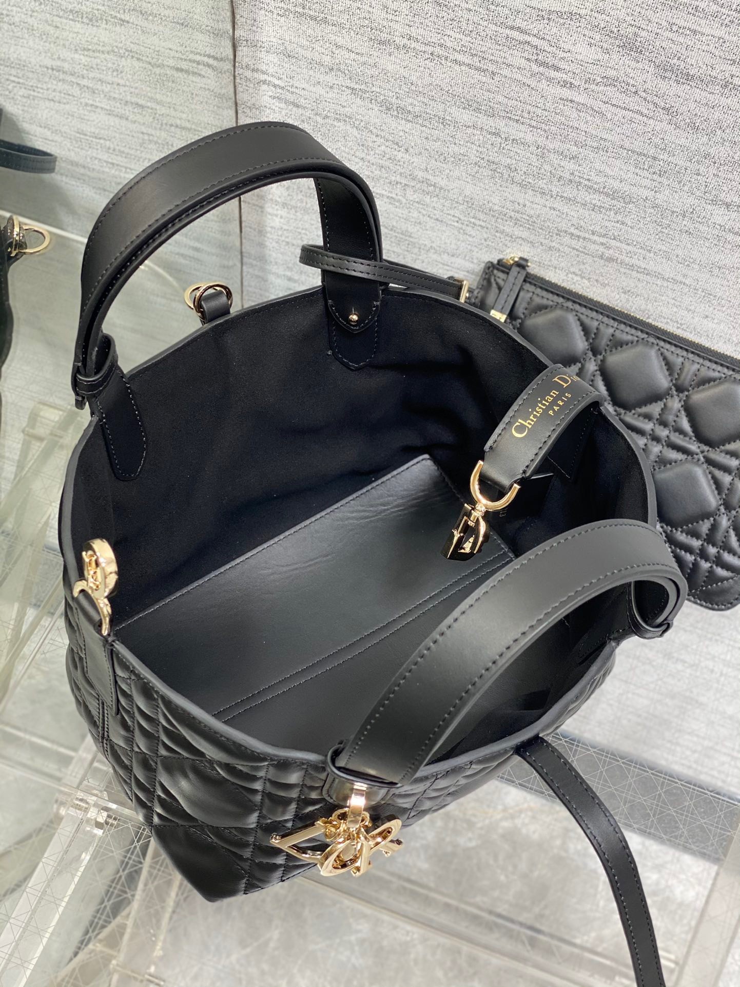 D*or toujours small bag in black macrocannage calfskin