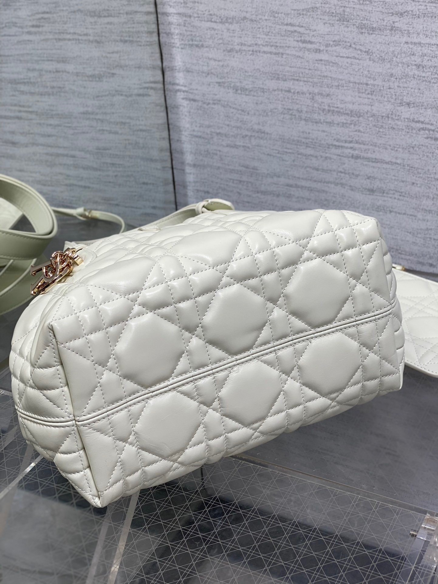D*or toujours small bag in white macrocannage calfskin