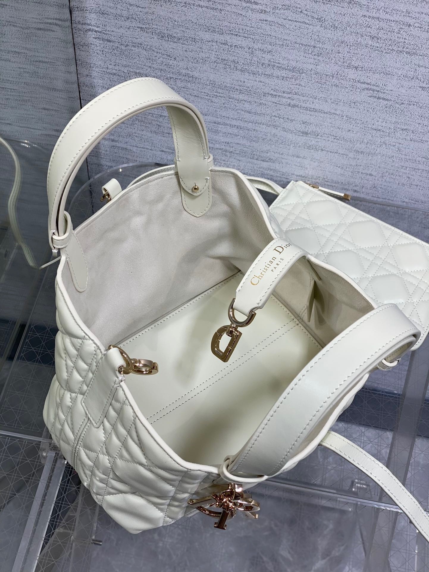 D*or toujours small bag in white macrocannage calfskin