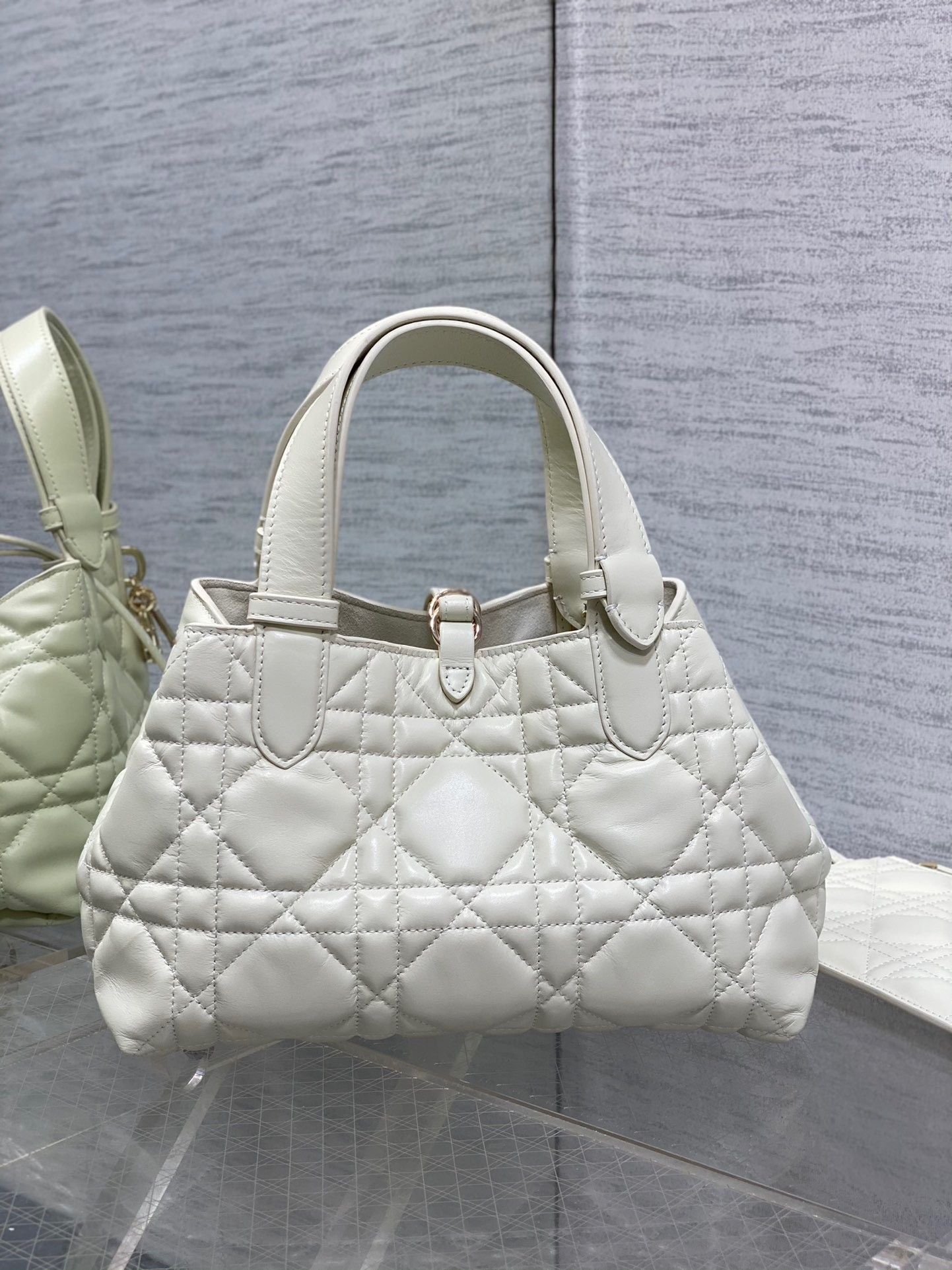 D*or toujours small bag in white macrocannage calfskin
