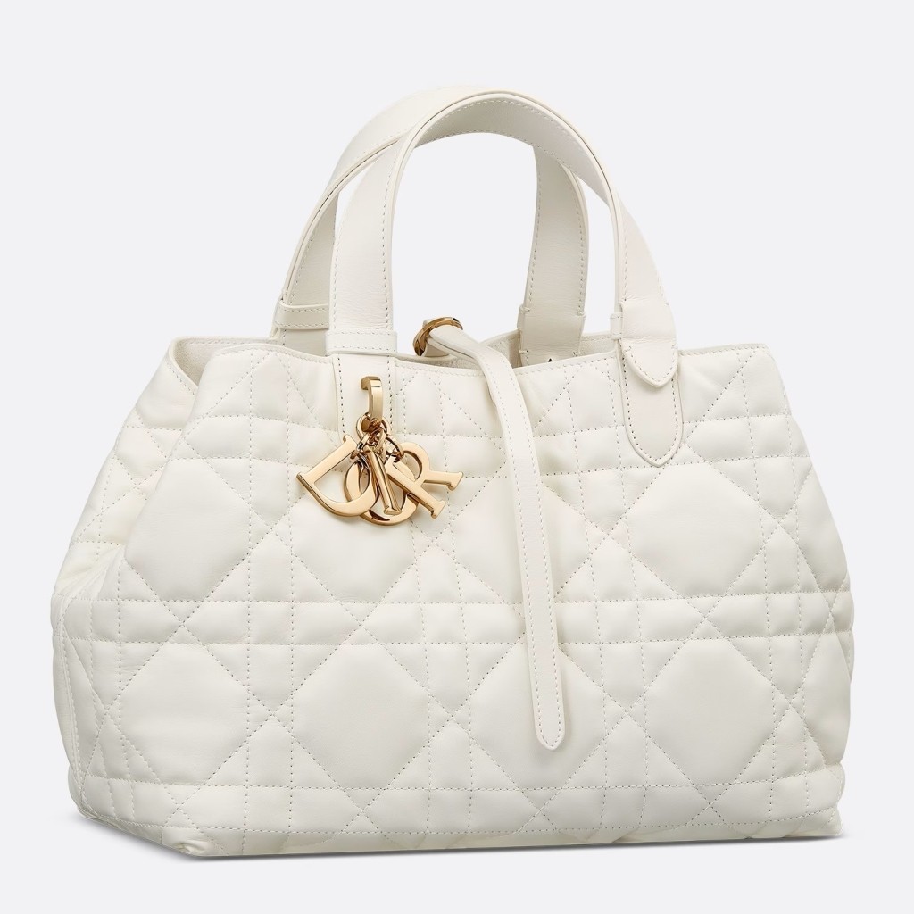 D*or toujours medium bag in white macrocannage calfskin