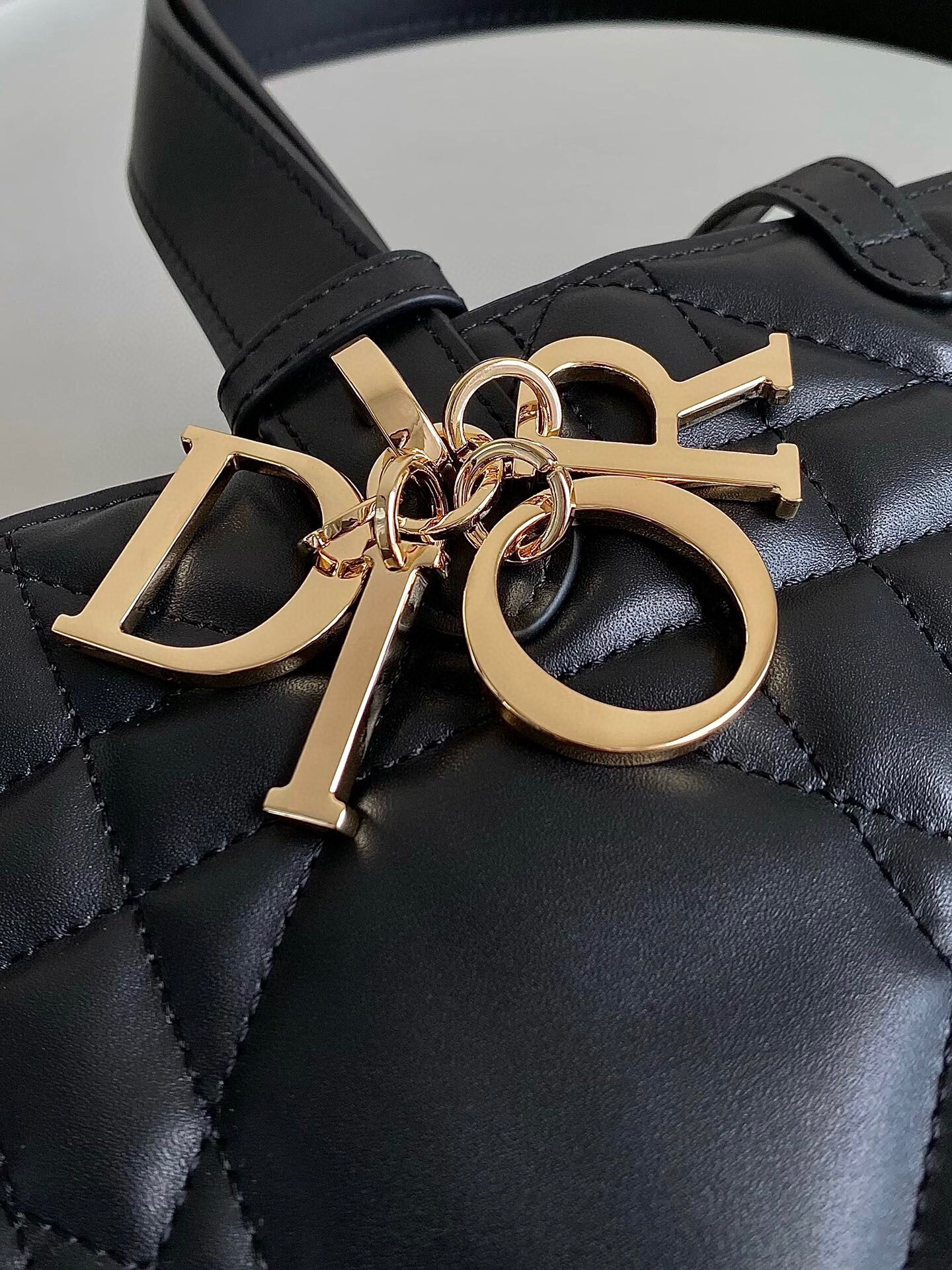 D*or toujours large bag in black macrocannage calfskin