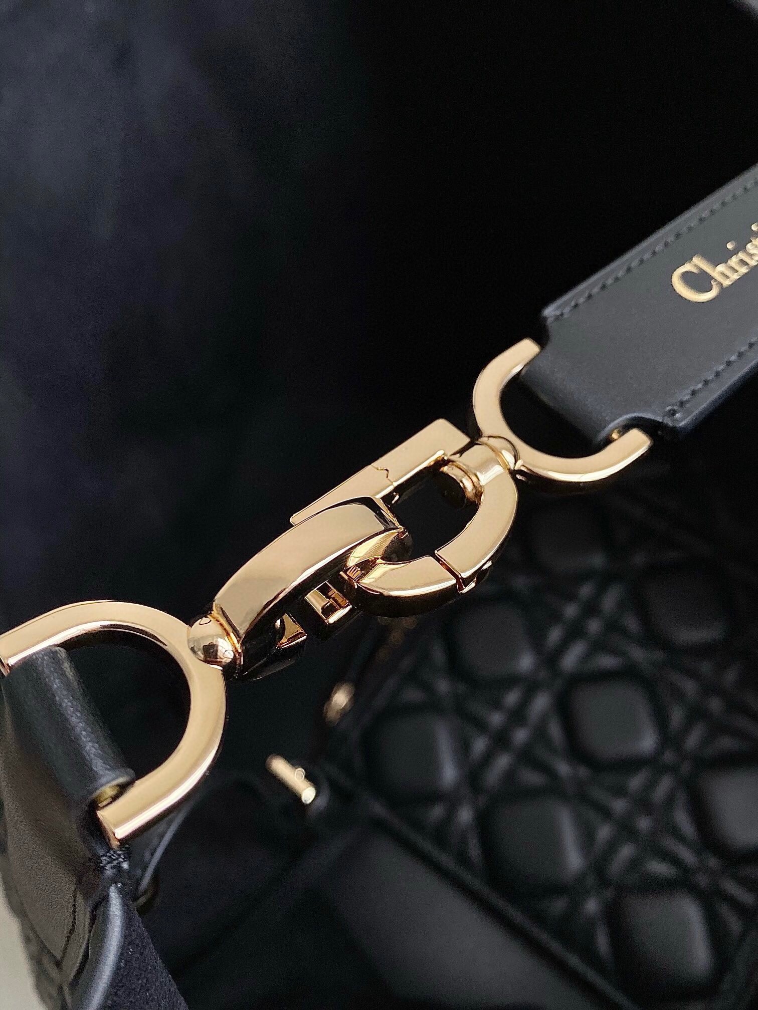 D*or toujours large bag in black macrocannage calfskin