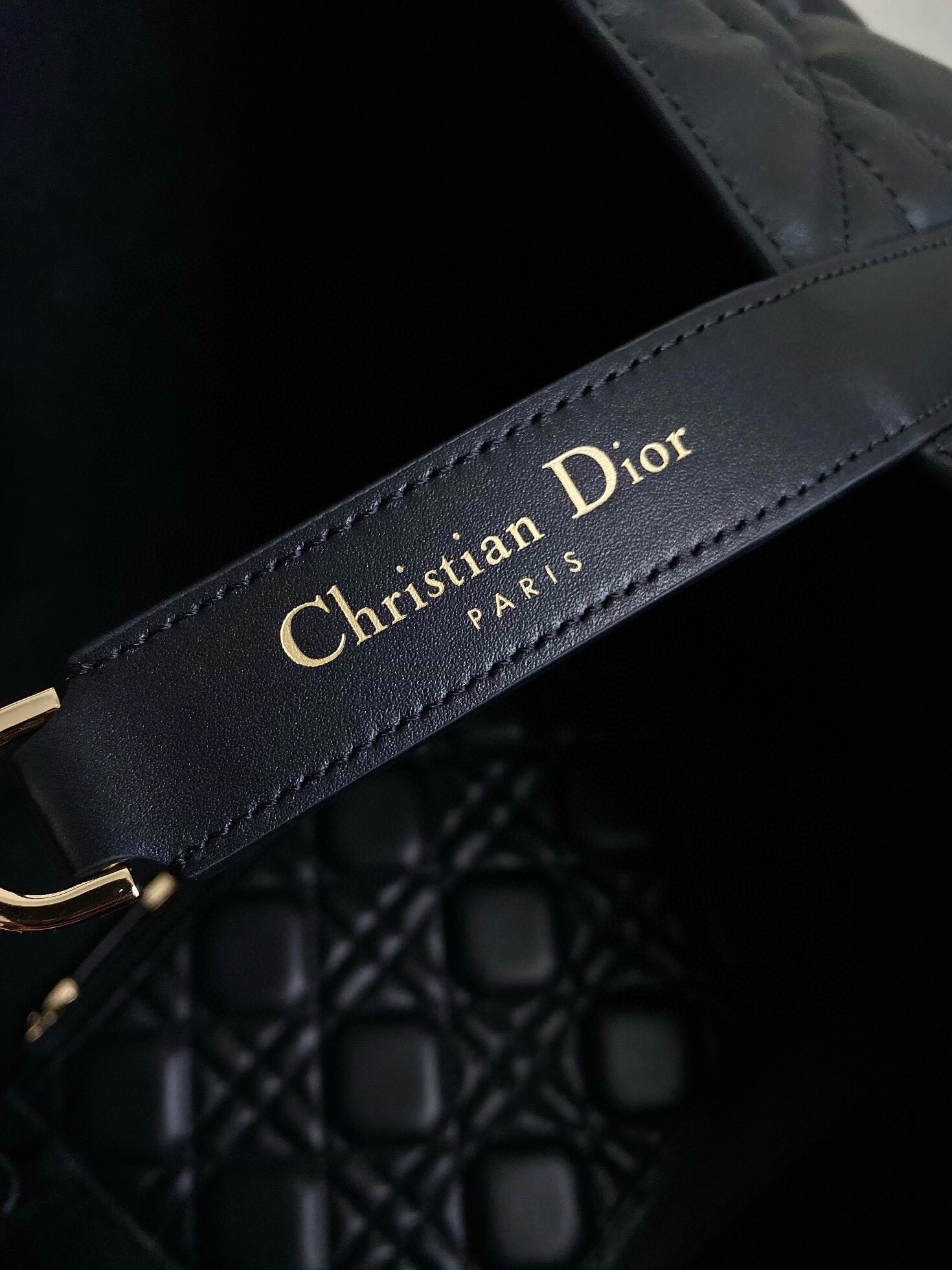 D*or toujours large bag in black macrocannage calfskin