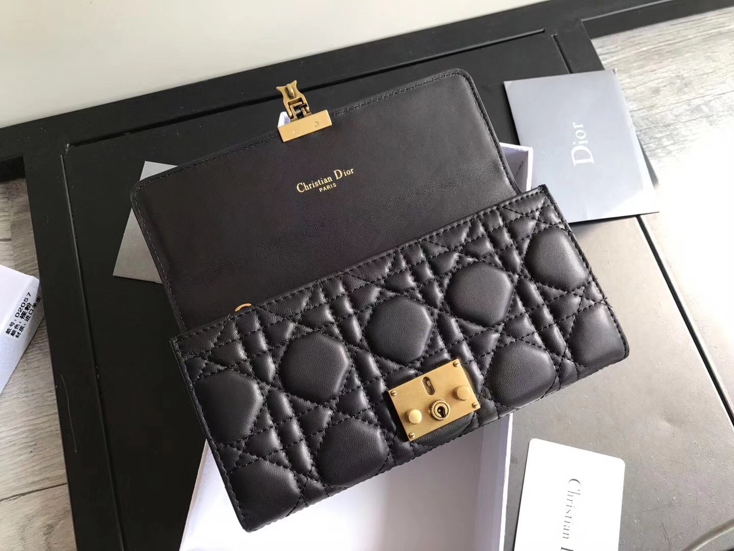 D*or D*oraddict continental wallet in black lambskin