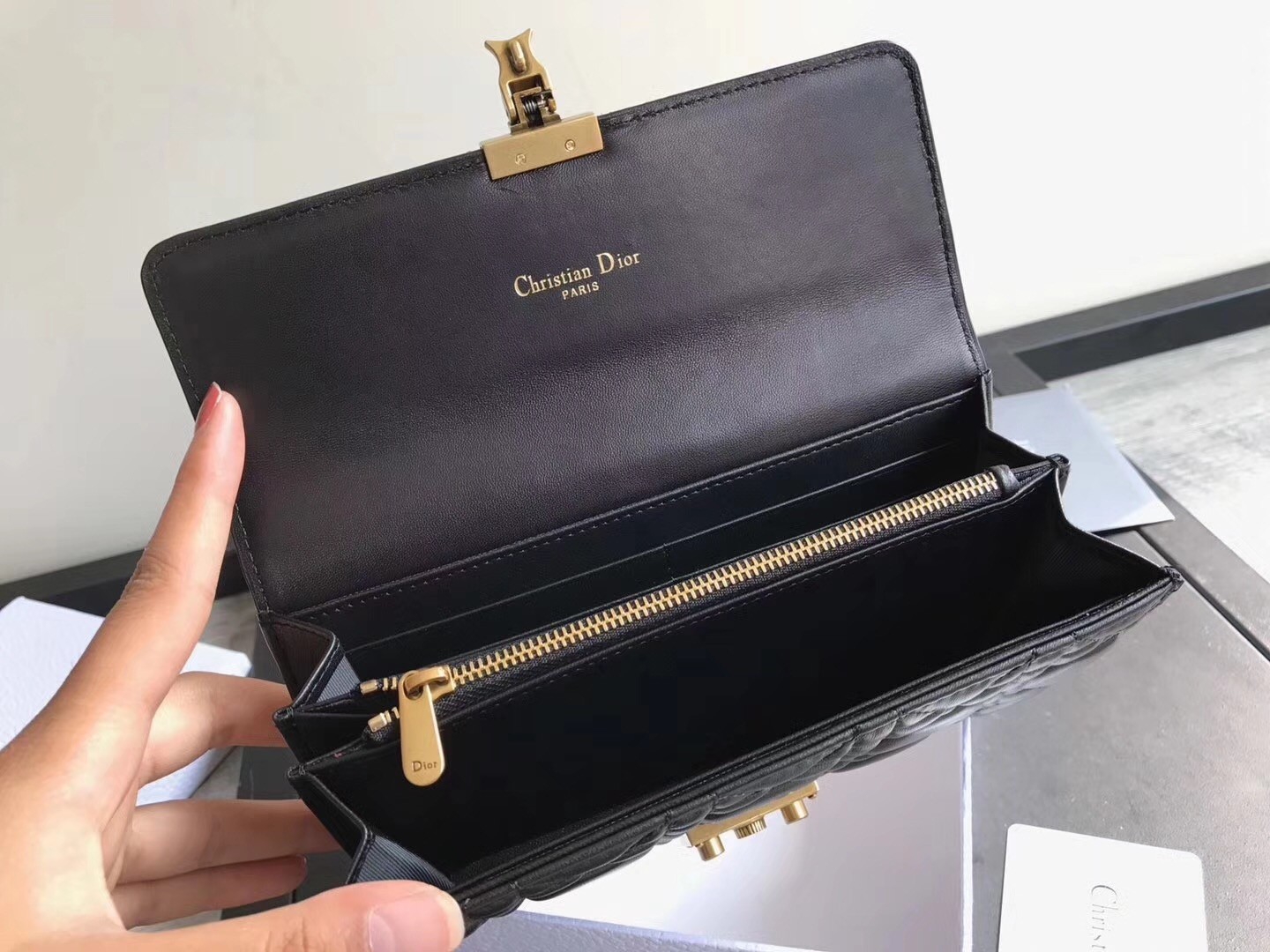 D*or D*oraddict continental wallet in black lambskin