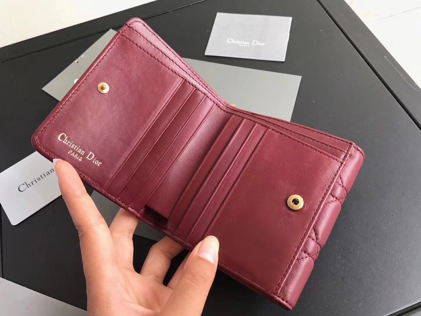 D*or french D*oraddict wallet in bordeaux lambskin