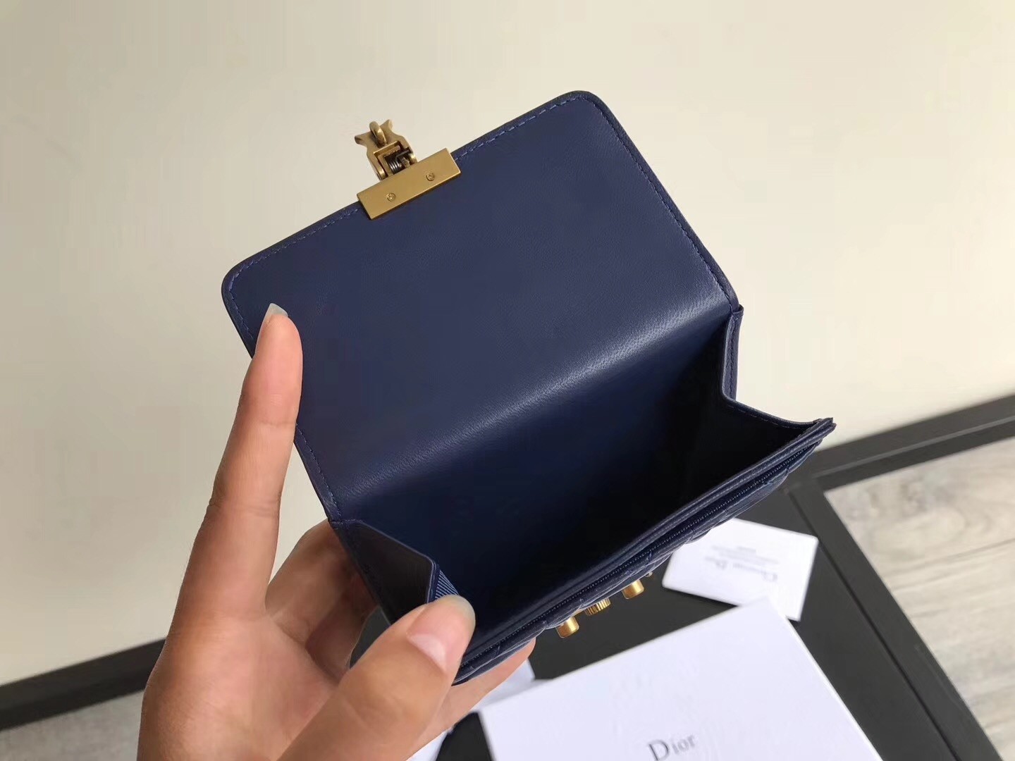 D*or french D*oraddict wallet in navy blue lambskin