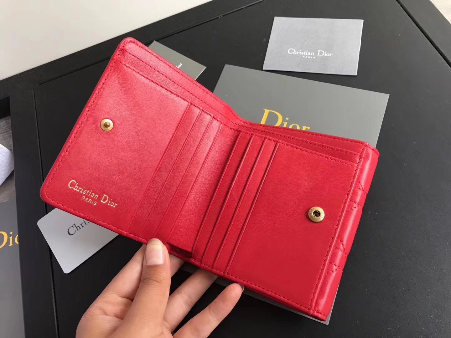 D*or french D*oraddict wallet in red lambskin