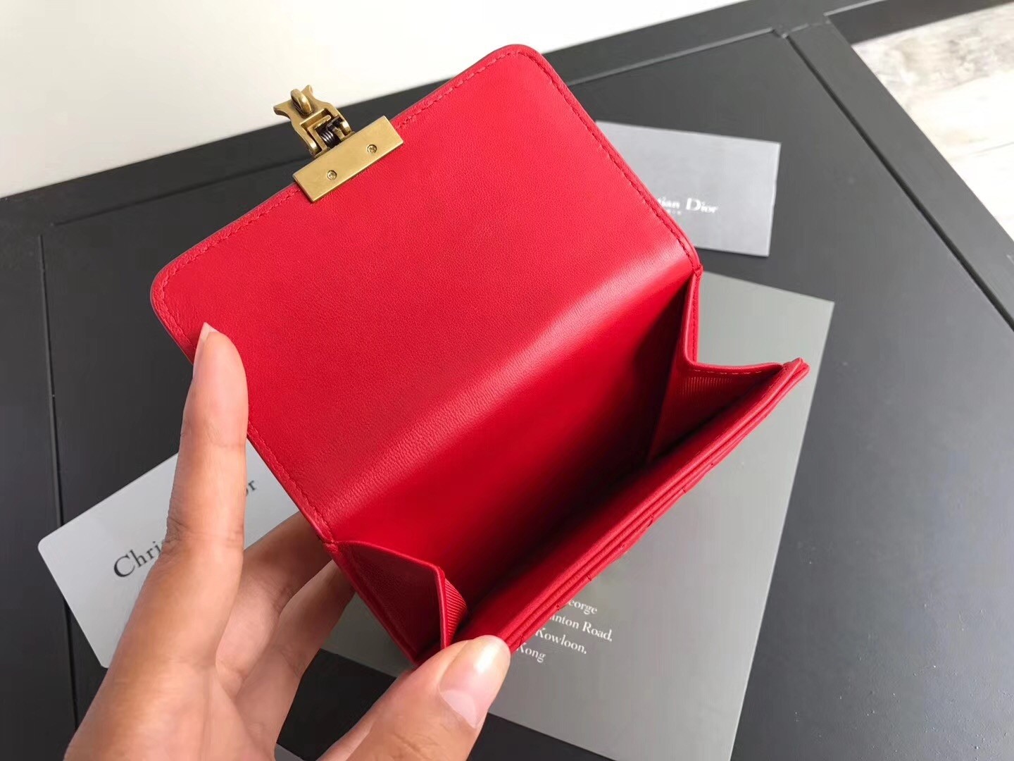 D*or french D*oraddict wallet in red lambskin