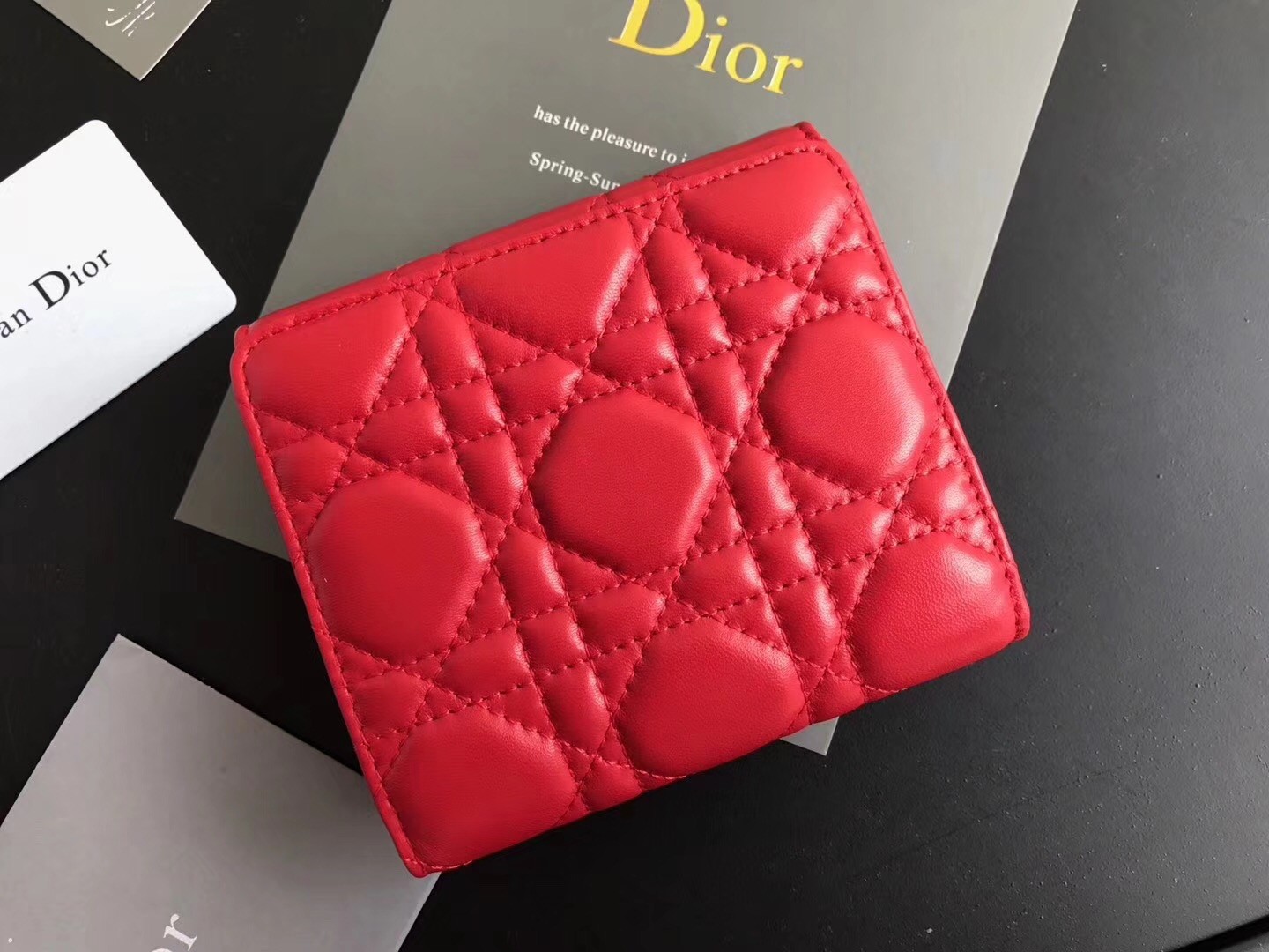 D*or french D*oraddict wallet in red lambskin