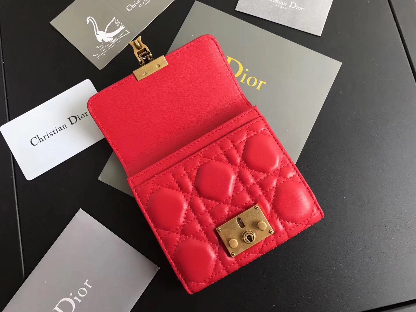 D*or french D*oraddict wallet in red lambskin