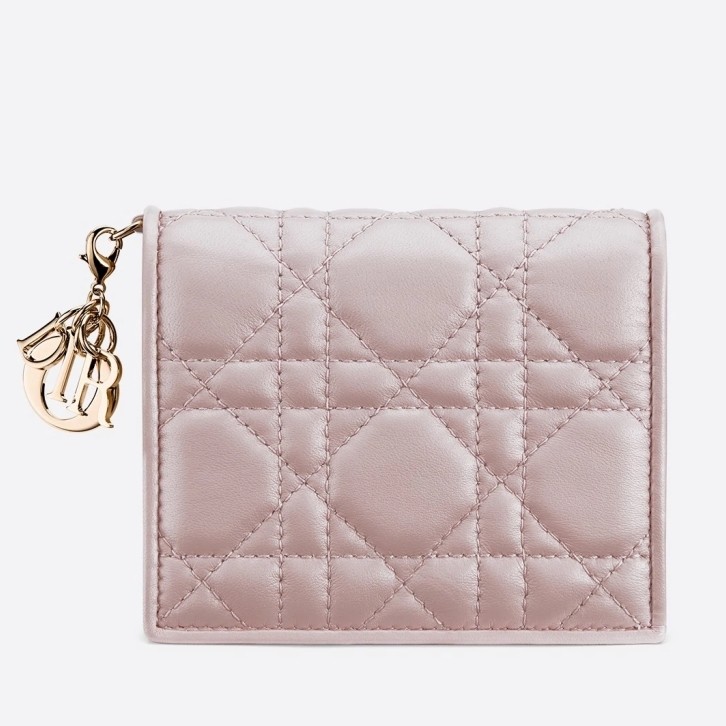 D*or mini lady D*or wallet in lotus pearly lambskin