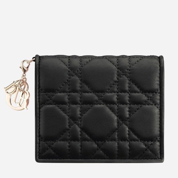 D*or mini lady D*or wallet in black lambskin