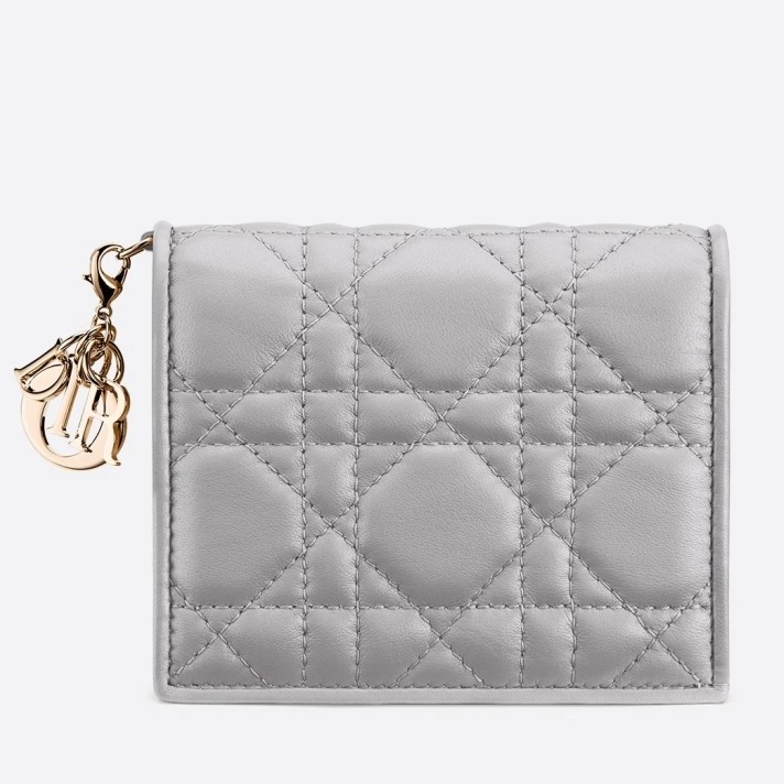 D*or mini lady D*or wallet in opal grey pearly lambskin