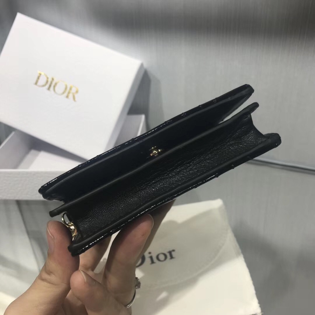 D*or mini lady D*or wallet in black patent leather