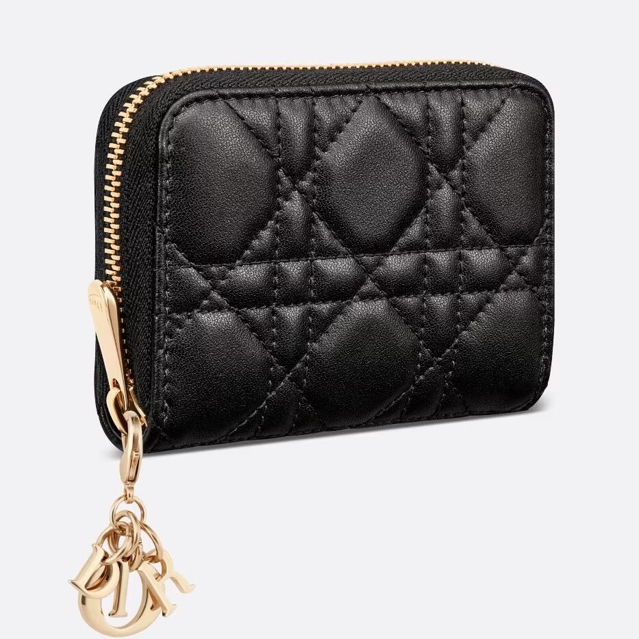 D*or lady D*or voyageur small coin purse in black lambskin