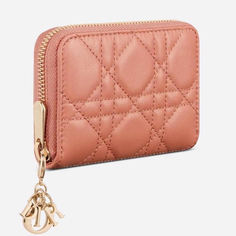 D*or lady D*or voyageur small coin purse in pink lambskin