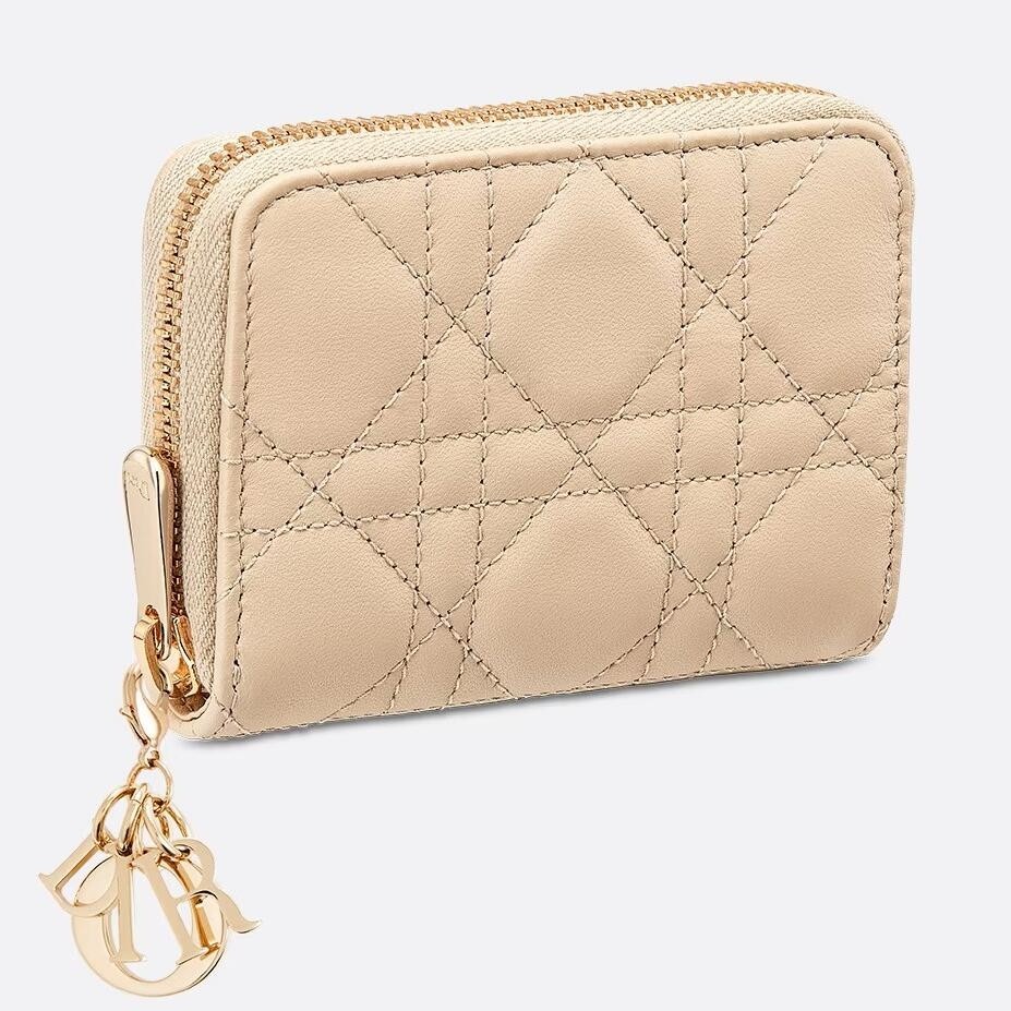 D*or lady D*or voyageur small coin purse in sand lambskin