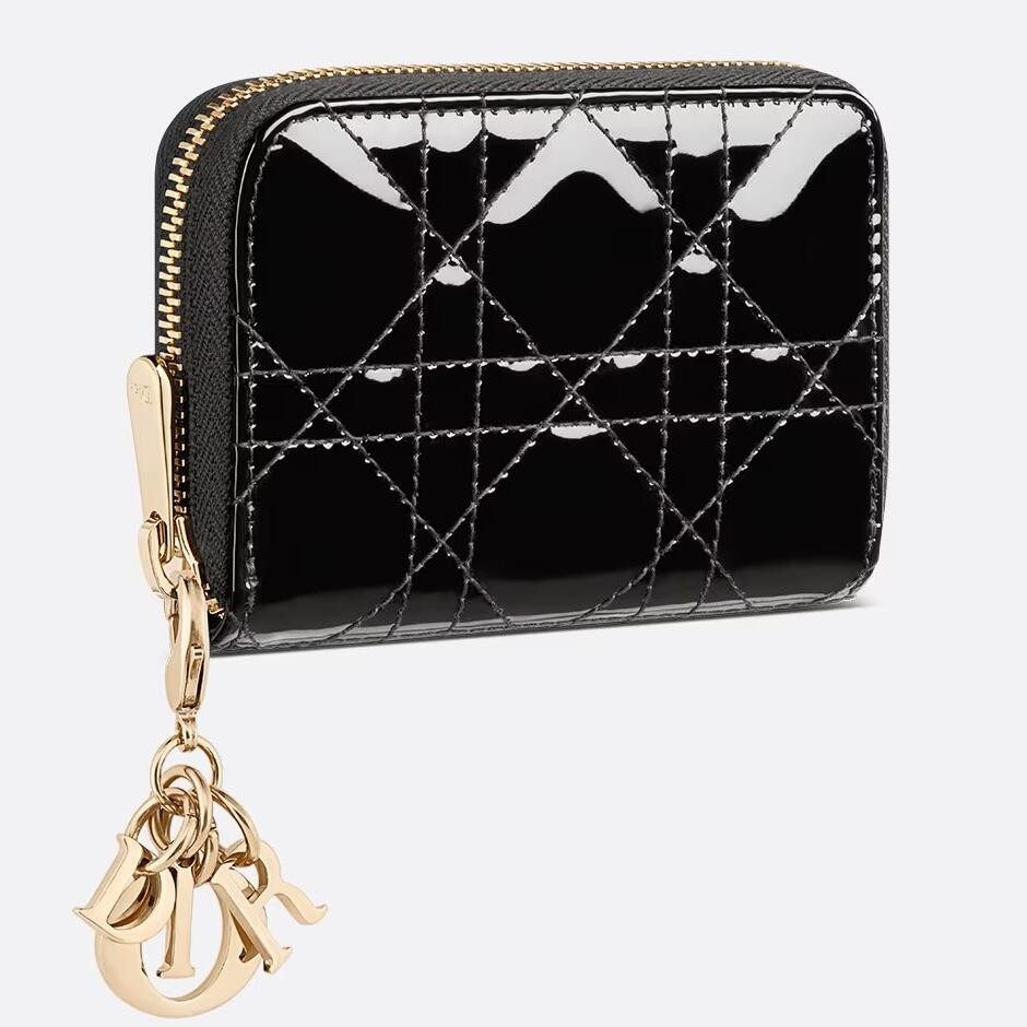 D*or lady D*or voyageur small coin purse in black patent leather