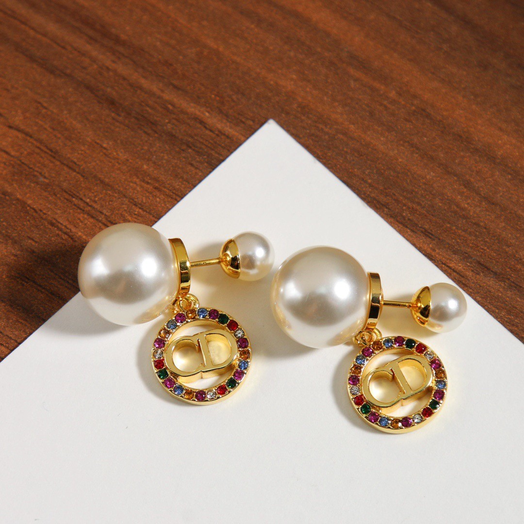 D*or tribales earrings in metal and white pearls and multicolor crystals