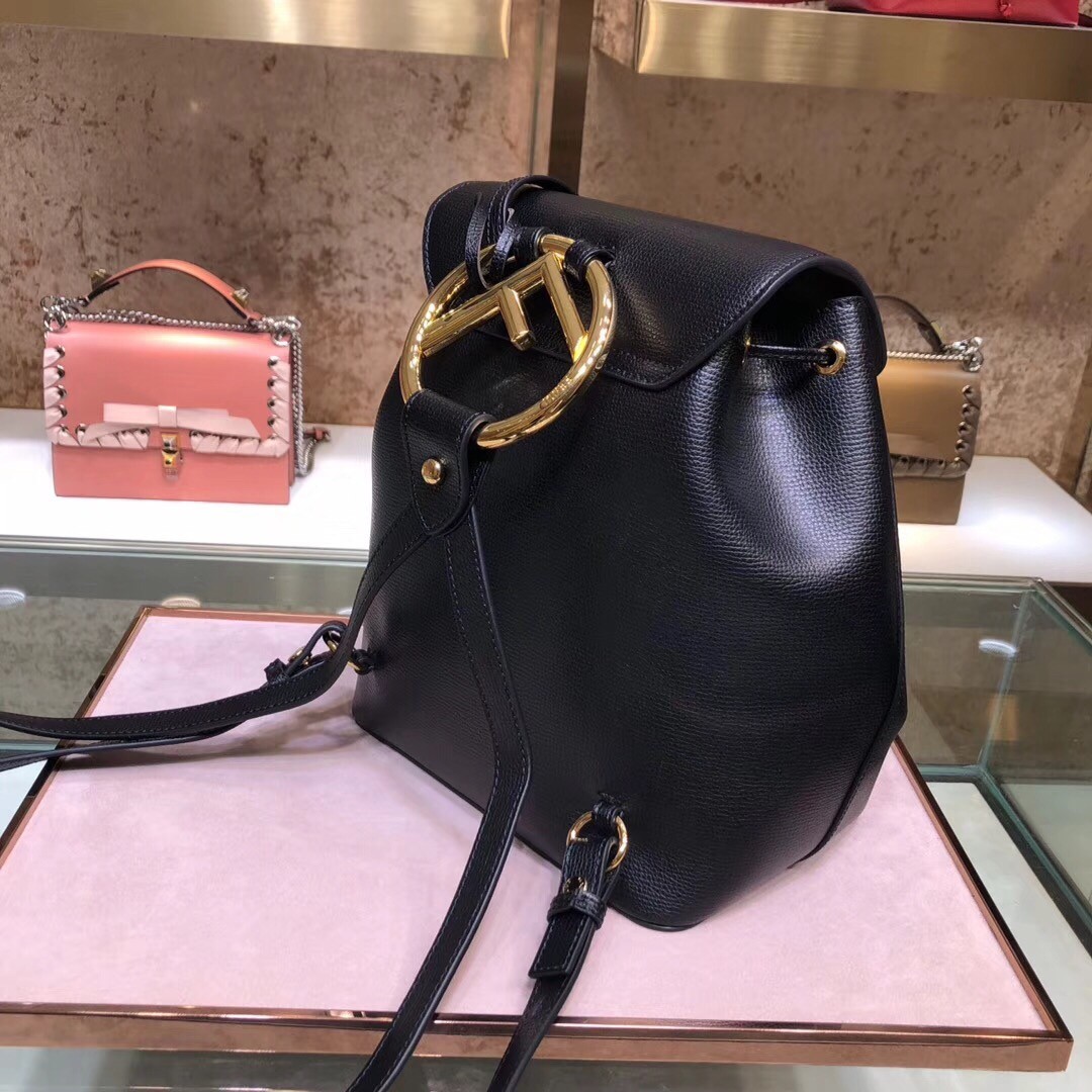 F**di black leather logo backpack