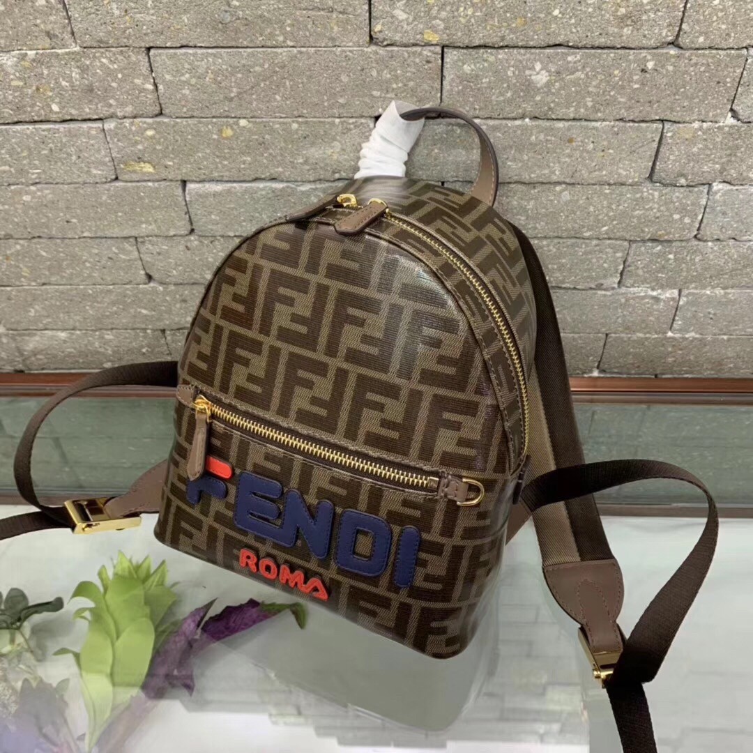 F**di brown glazed fabric mini backpack