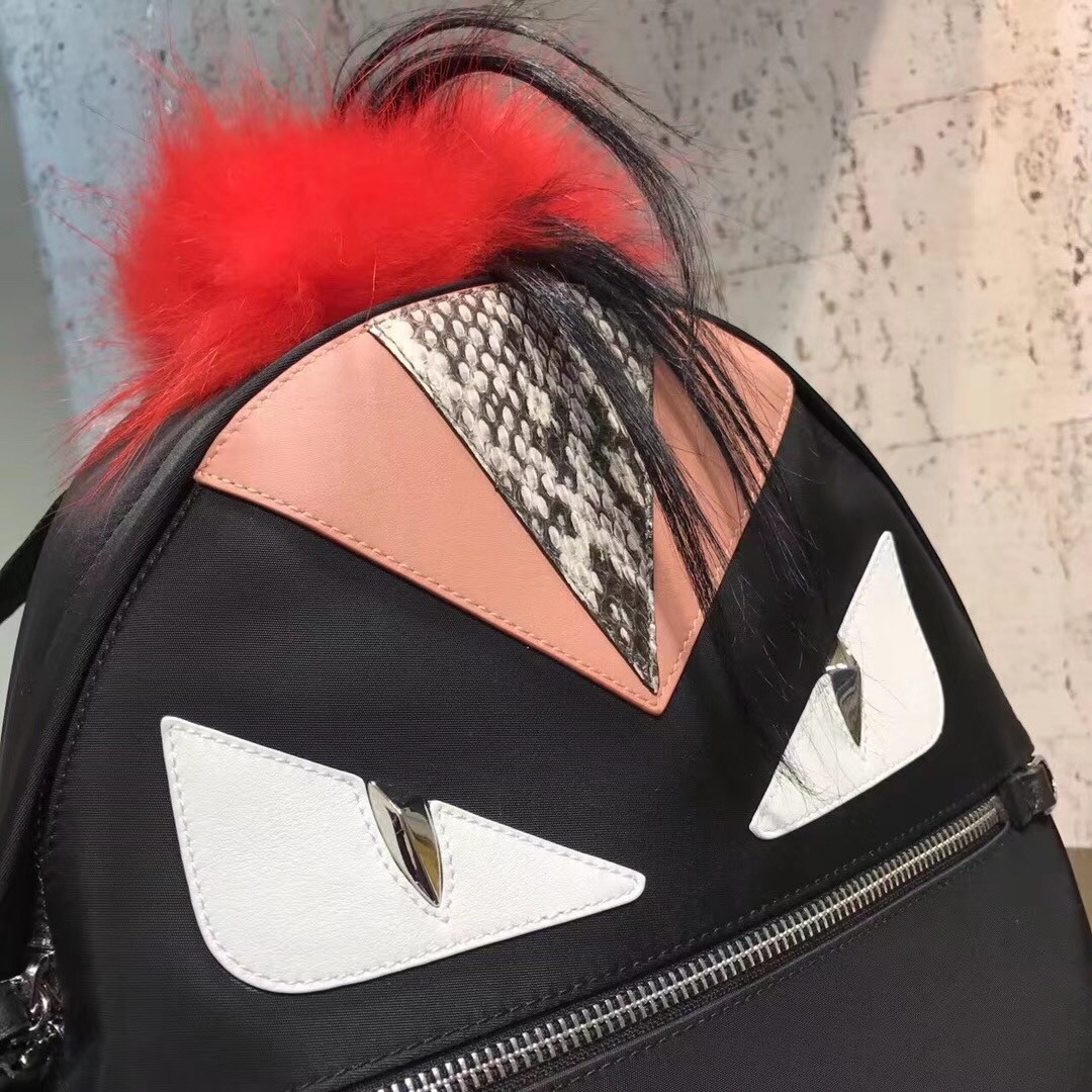 F**di black bag bugs eyes fox fur backpack