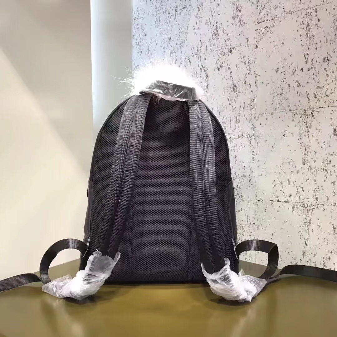 F**di black bag bugs eyes fox fur studs backpack