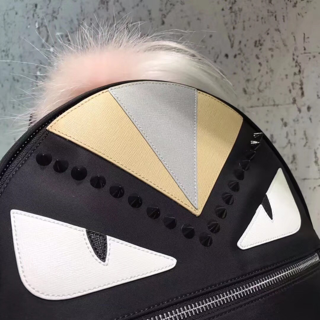 F**di black bag bugs eyes fox fur studs backpack