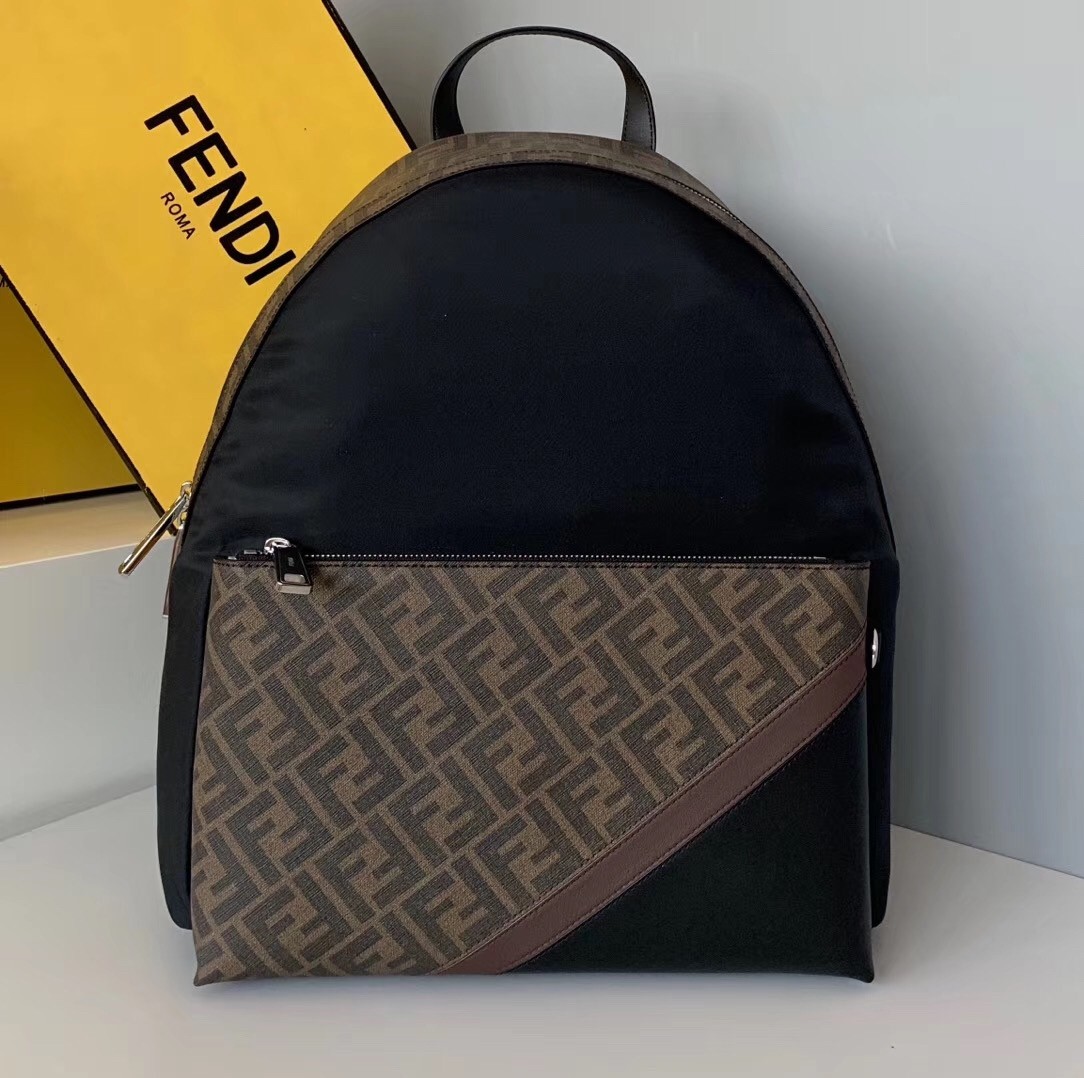 F**di large backpack in ff fabric with nylon and leather