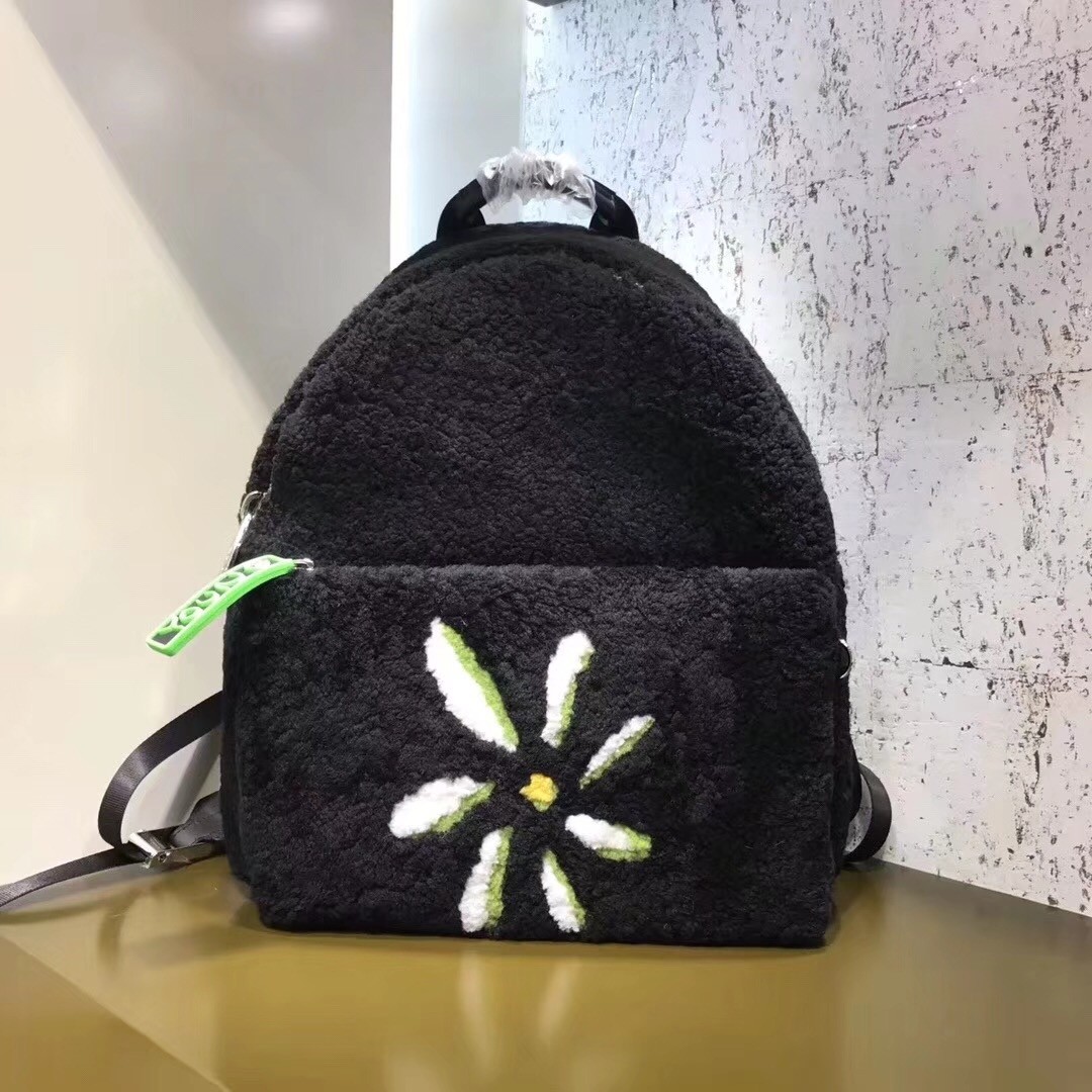 F**di black large shearling backpack