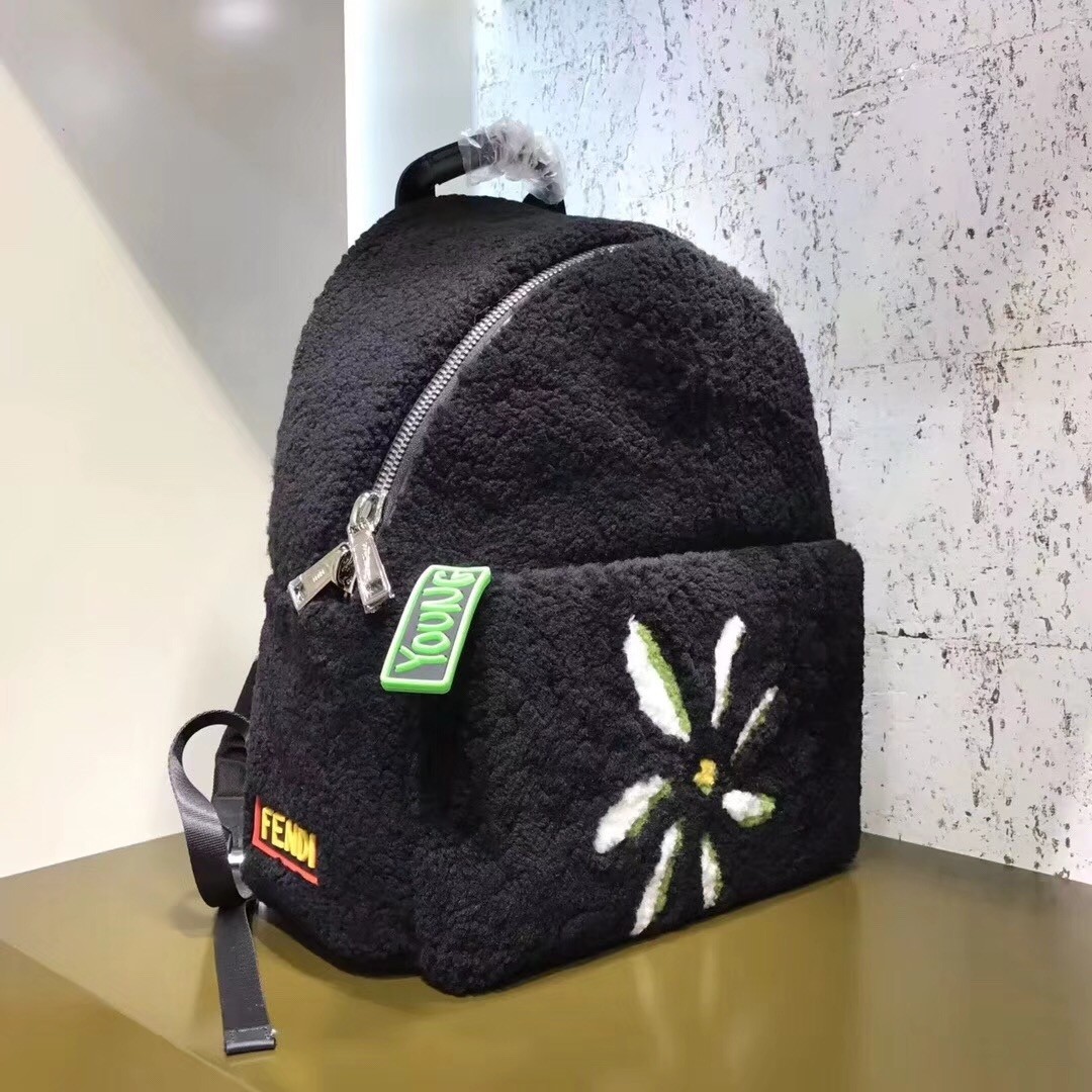 F**di black large shearling backpack