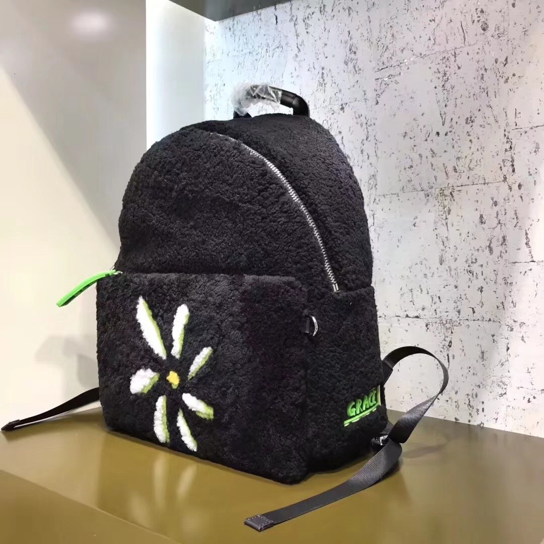 F**di black large shearling backpack