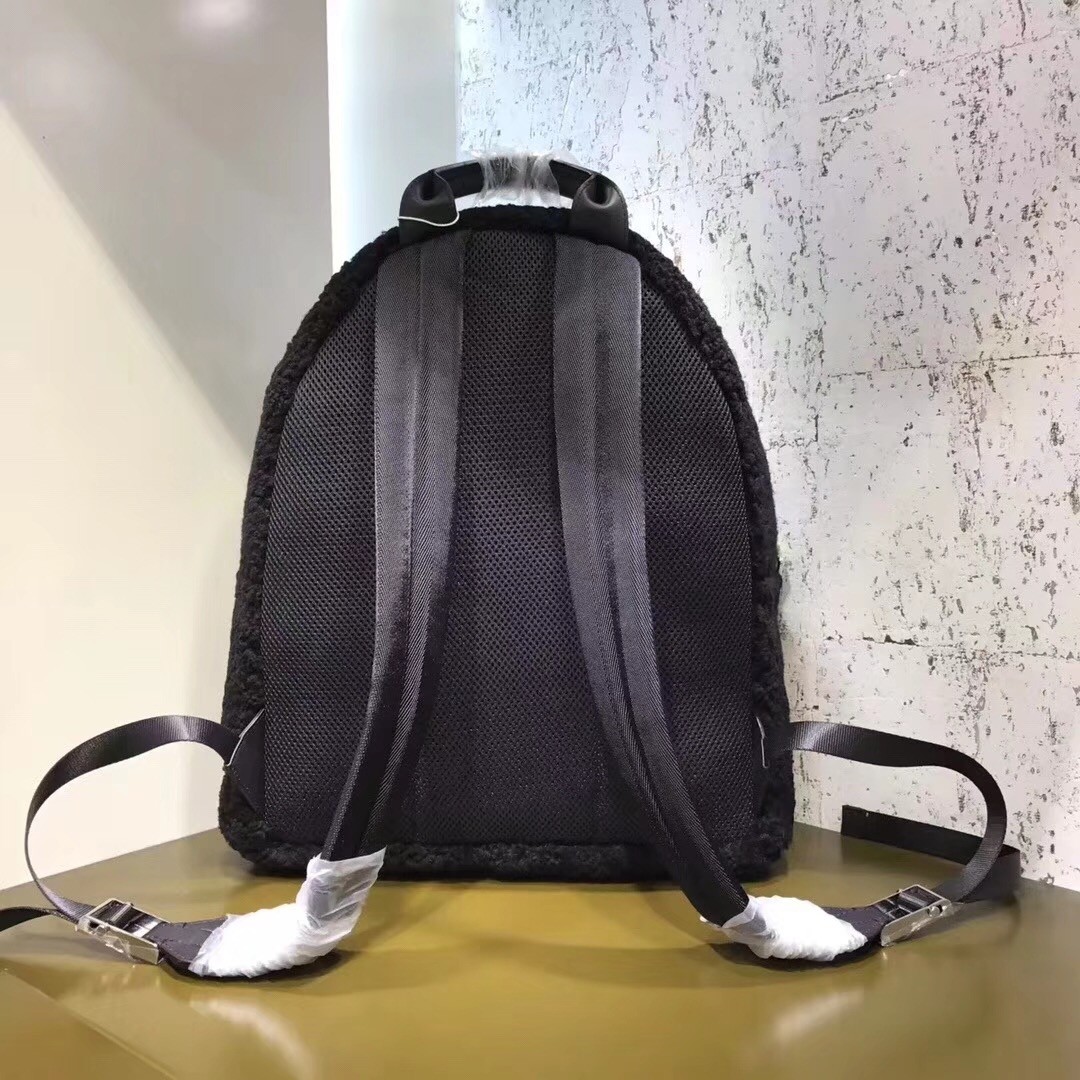 F**di black large shearling backpack