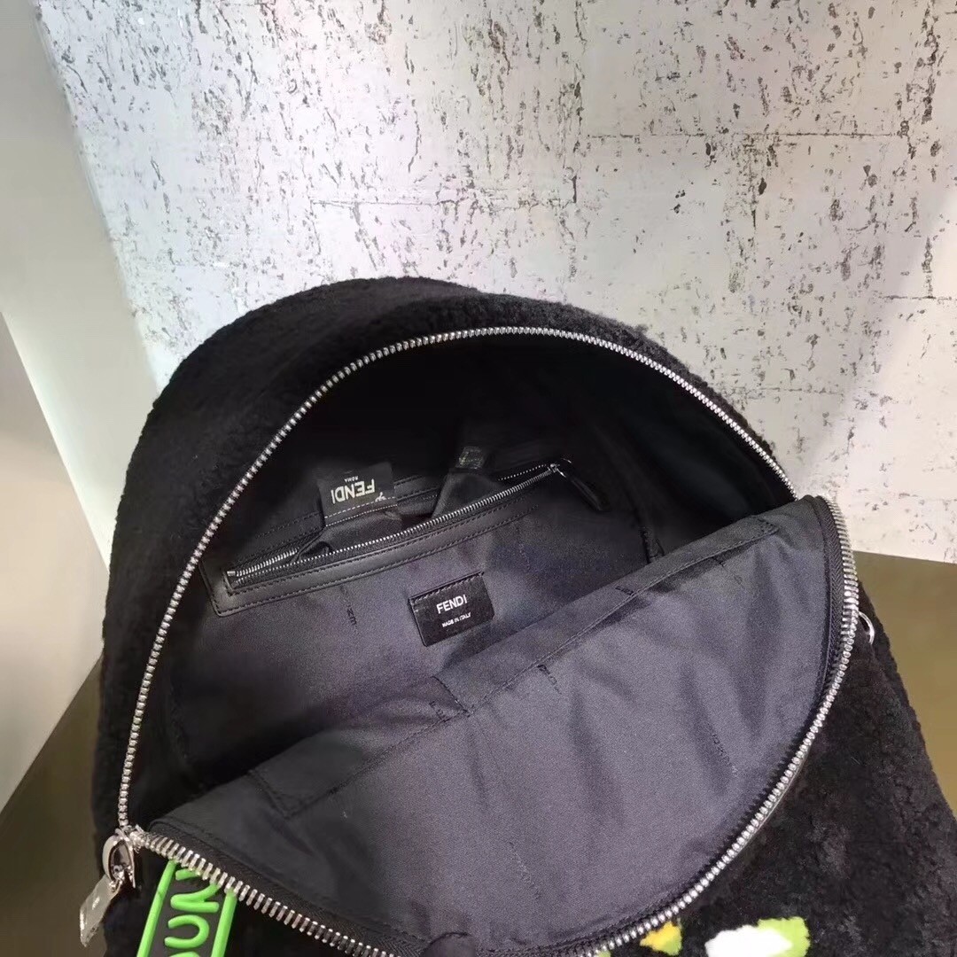 F**di black large shearling backpack
